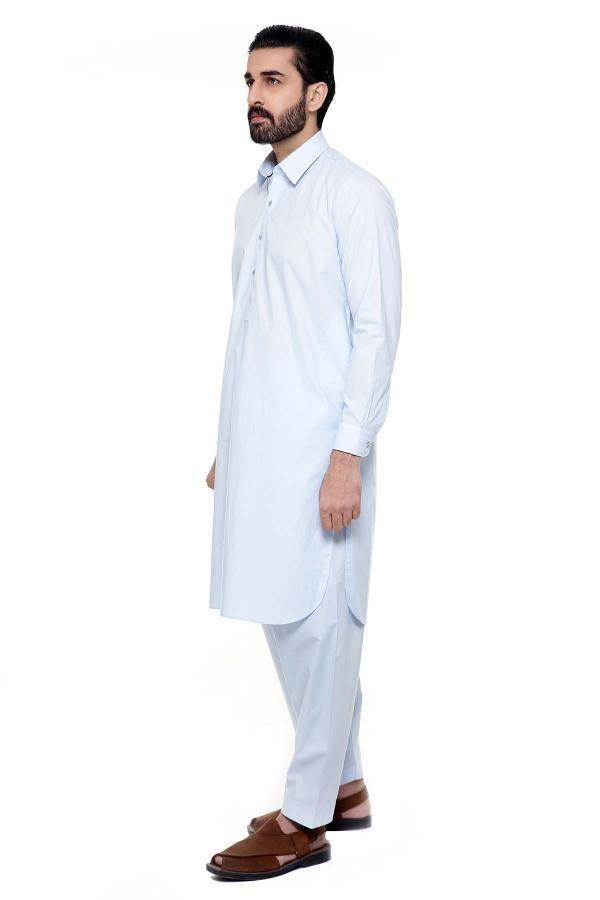 Shalwar Kameez with Collar Sky Blue at Charcoal Clothing