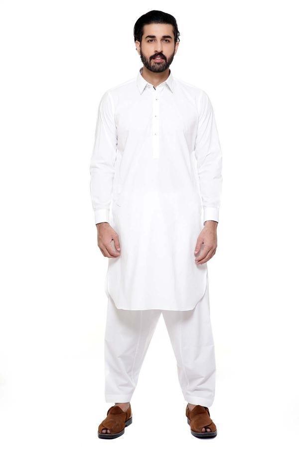 Shalwar Kameez with Collar White at Charcoal Clothing
