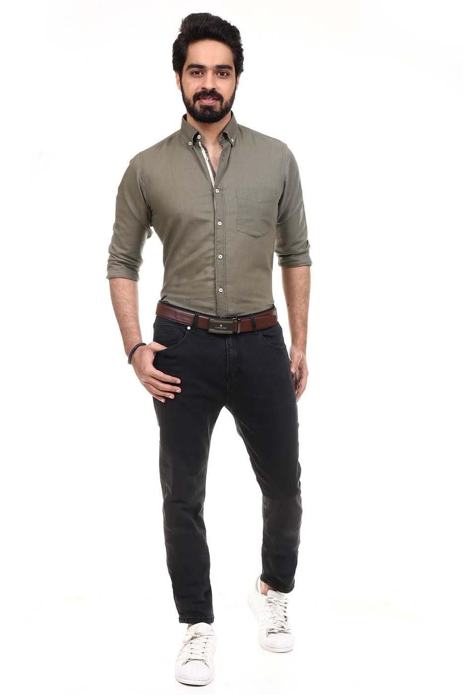 Smart Shirt Linen Green at Charcoal Clothing