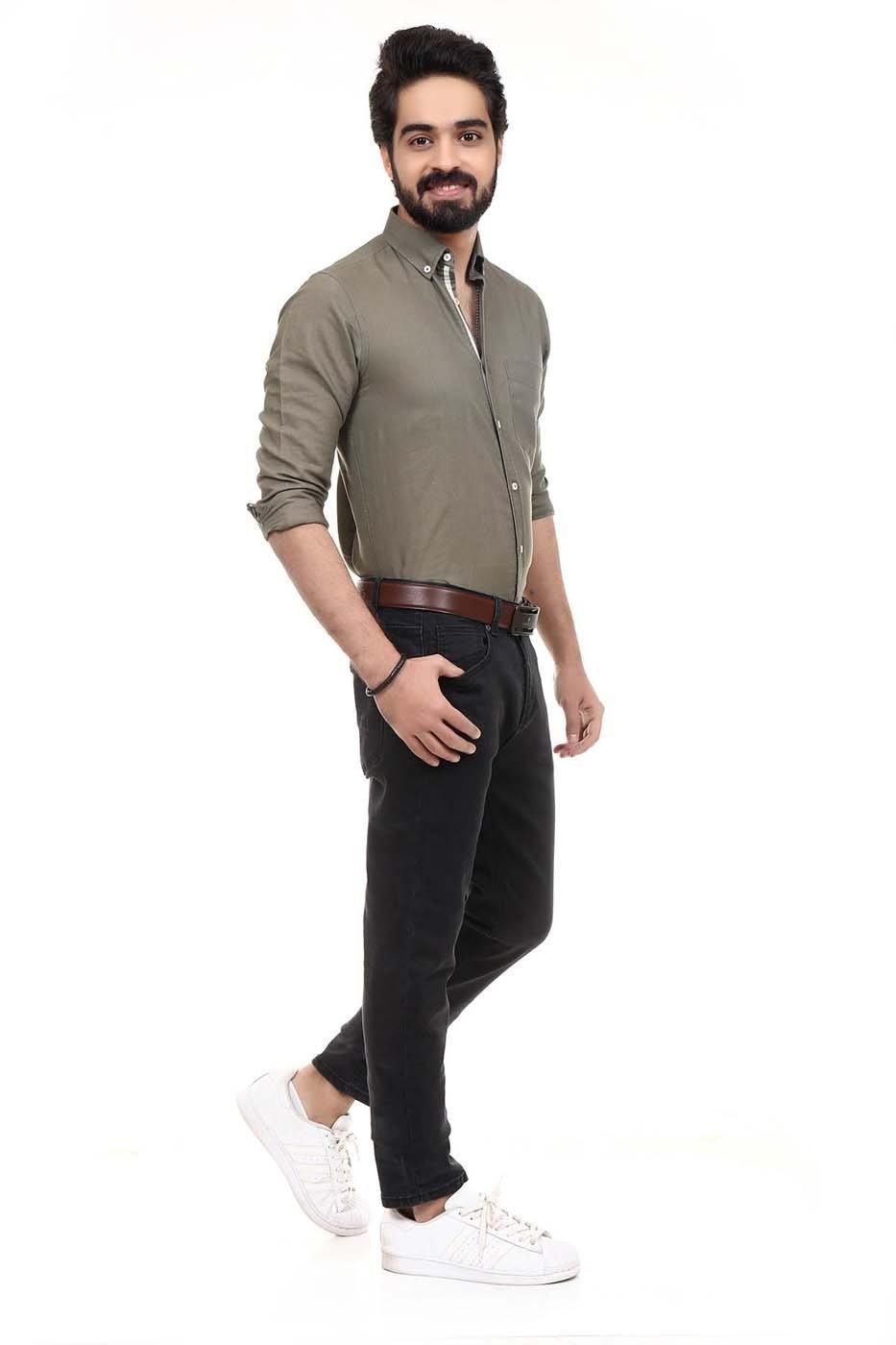 Smart Shirt Linen Green at Charcoal Clothing