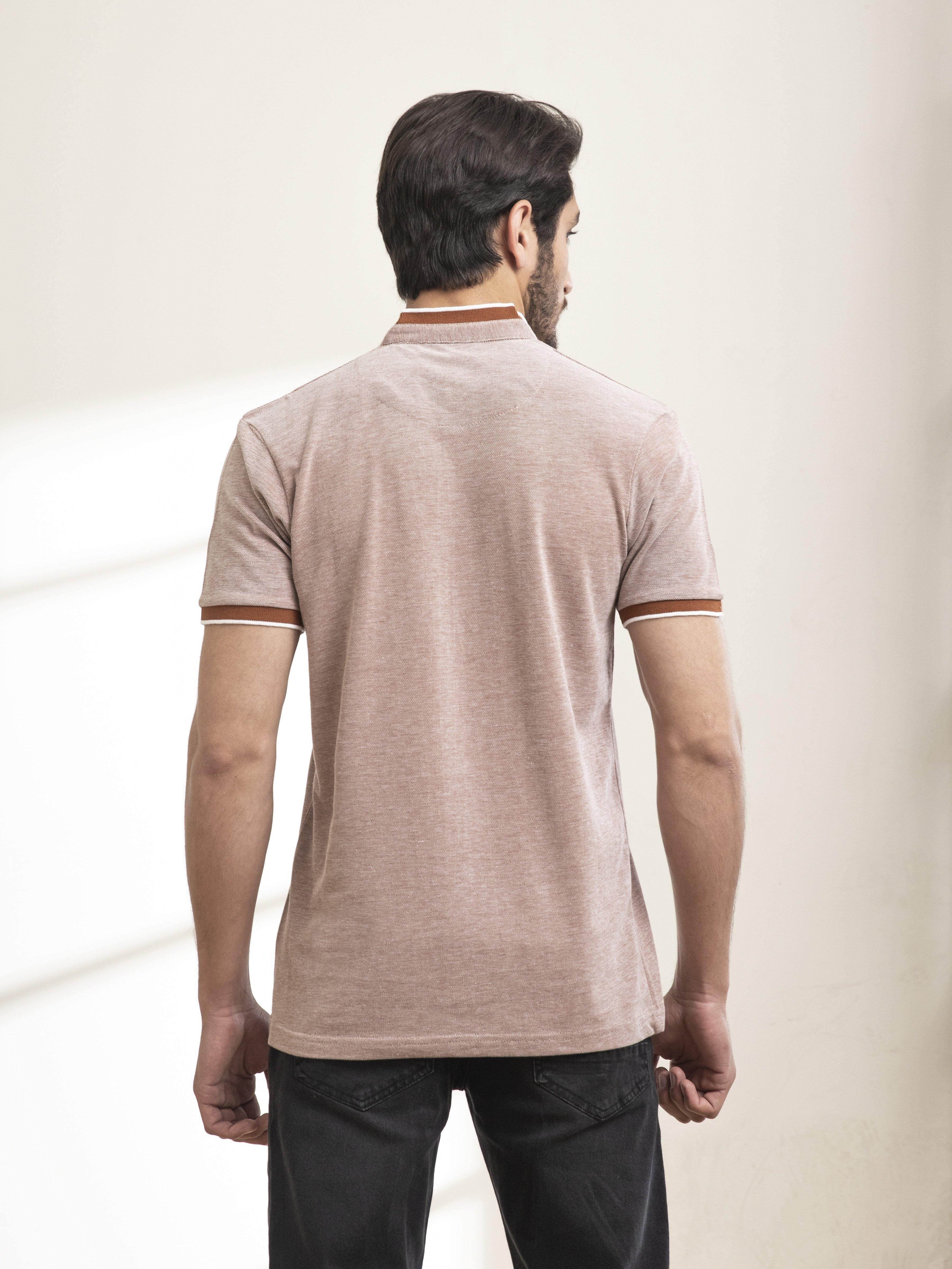 T SHIRT BAN COLLAR BIRD EYE WITH EMBROIDERY RUST at Charcoal Clothing