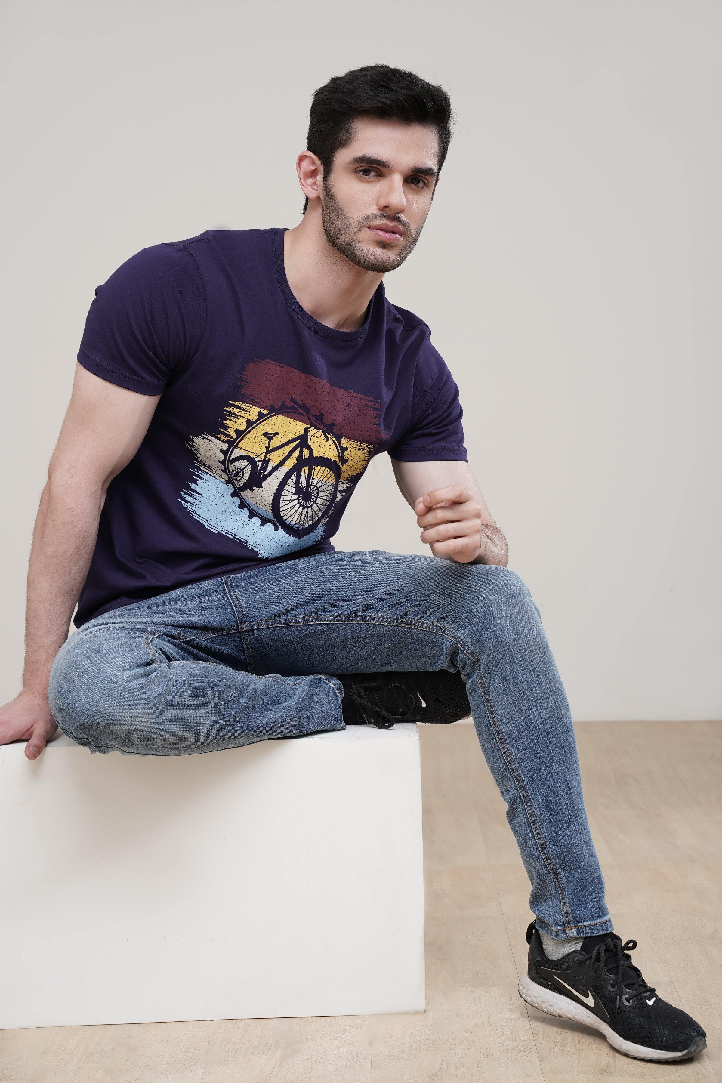 T SHIRT CREW NECK BLUE at Charcoal Clothing