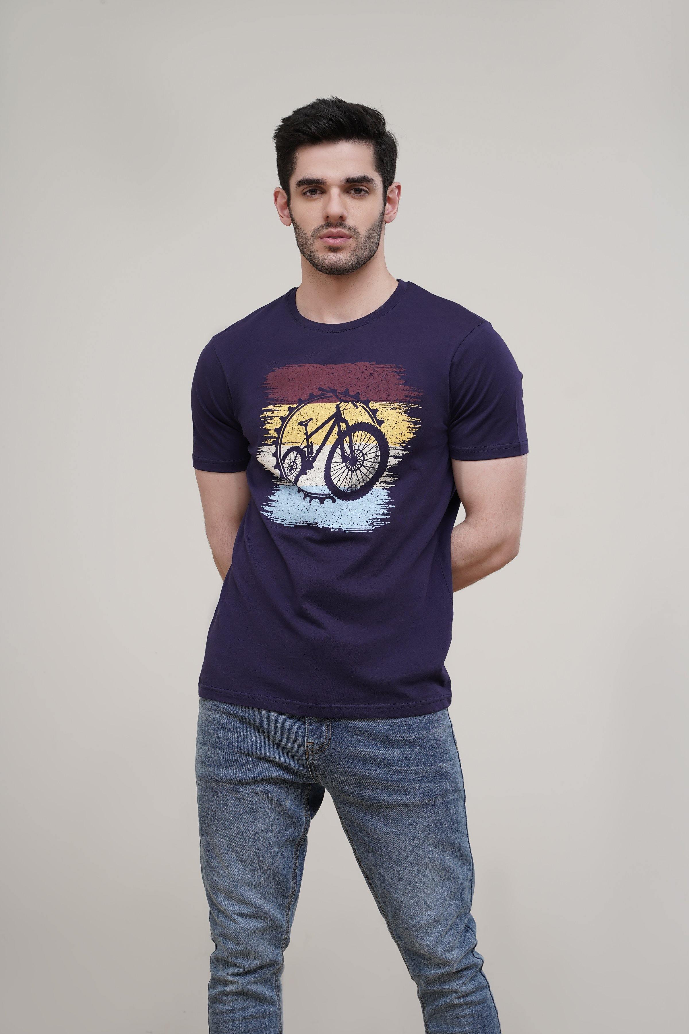 T SHIRT CREW NECK BLUE at Charcoal Clothing