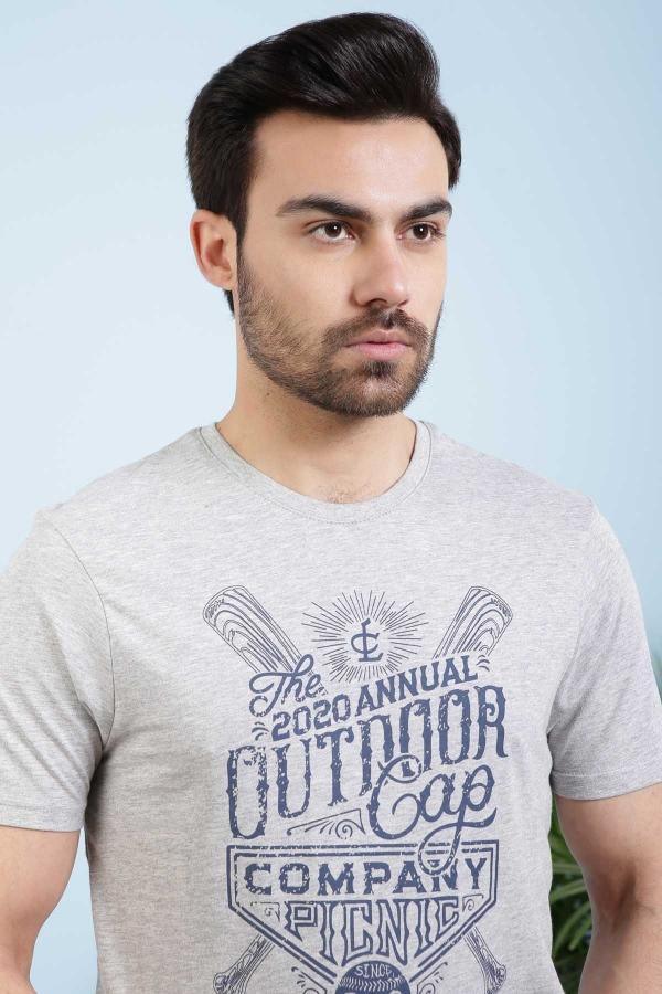T SHIRT CREW NECK GREY HEATHER at Charcoal Clothing