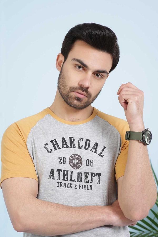 T SHIRT CREW NECK GREY HEATHER at Charcoal Clothing