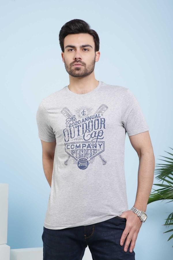 T SHIRT CREW NECK GREY HEATHER at Charcoal Clothing