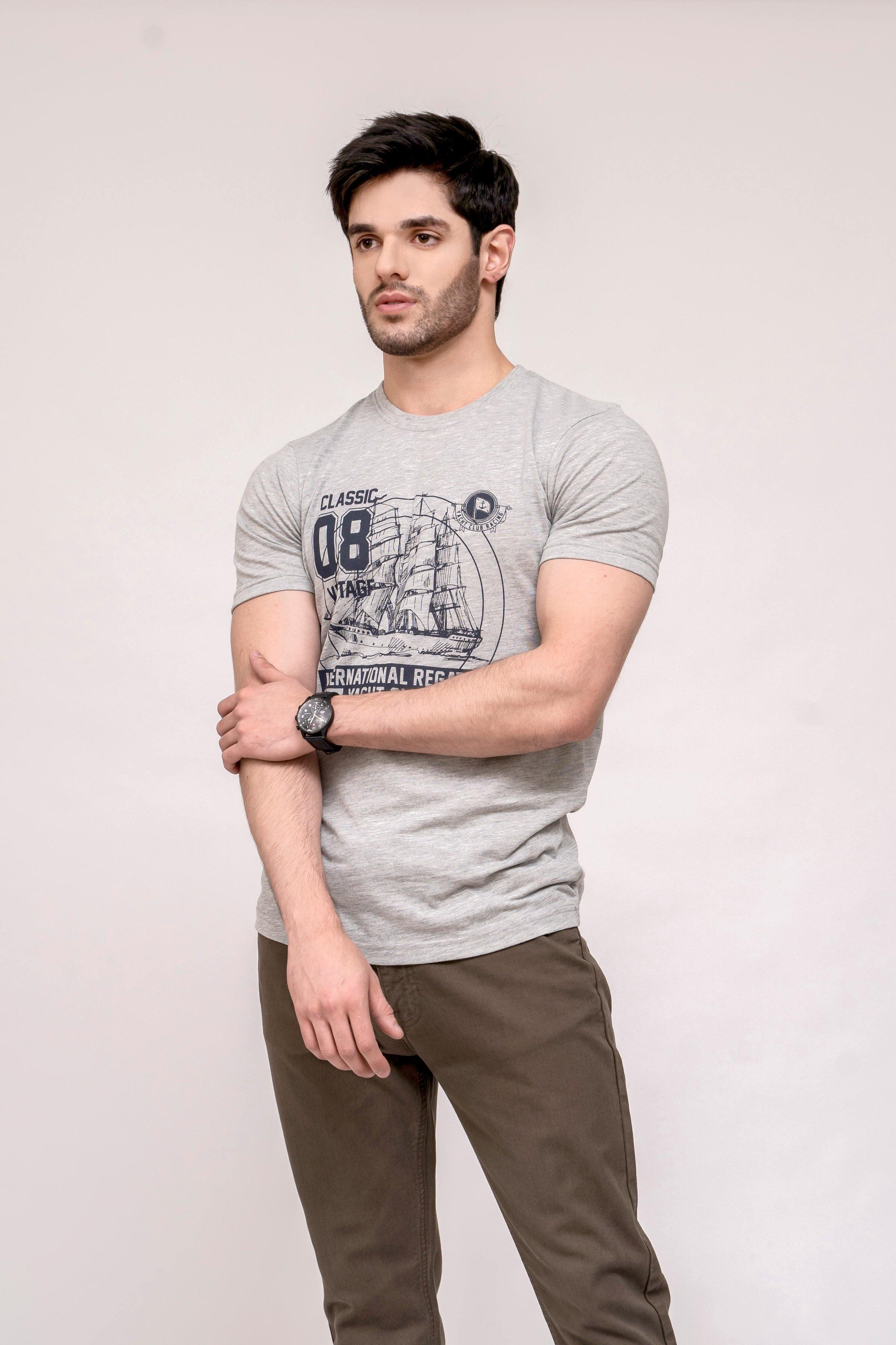 T SHIRT CREW NECK GREY at Charcoal Clothing