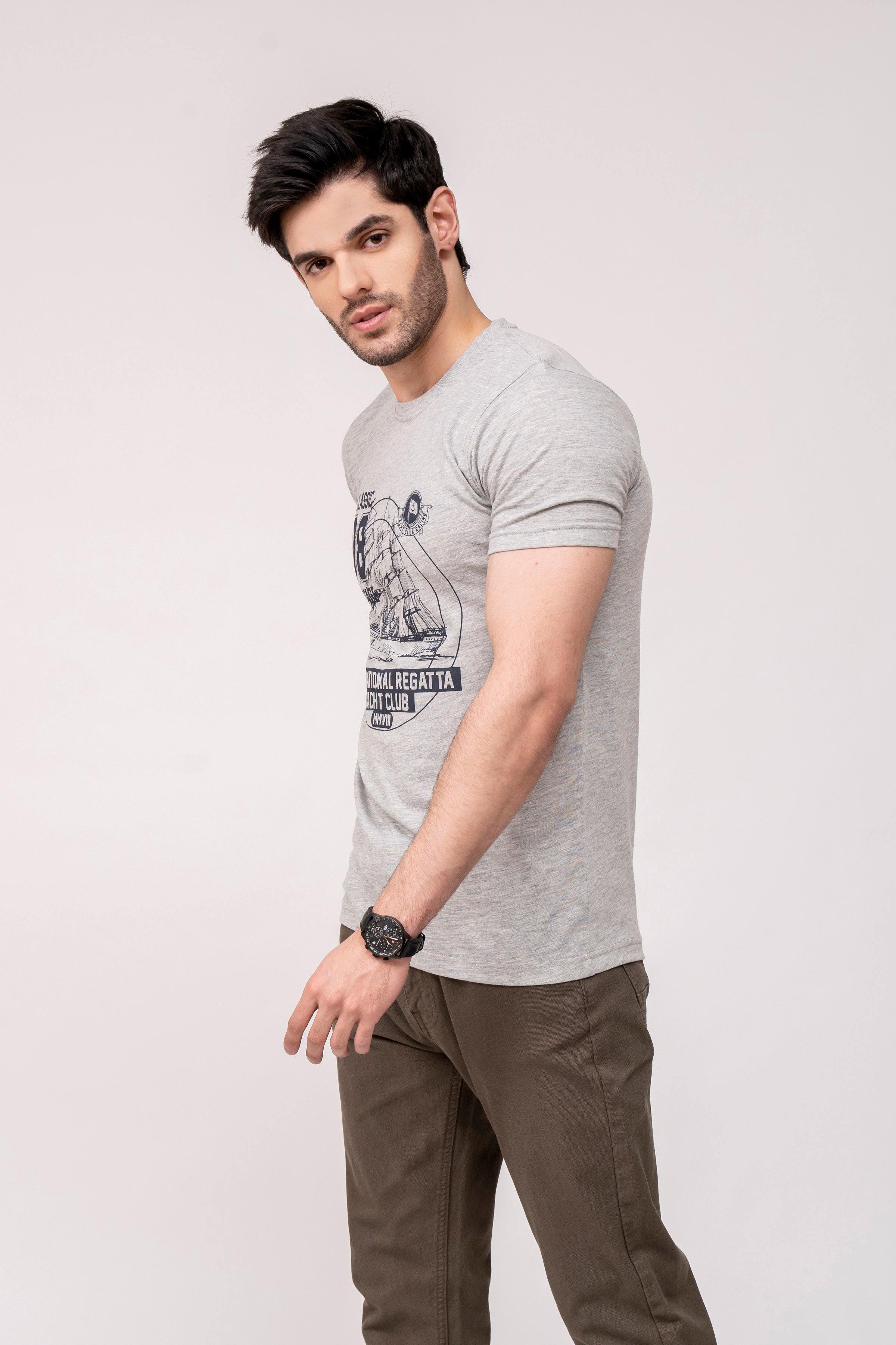 T SHIRT CREW NECK GREY at Charcoal Clothing