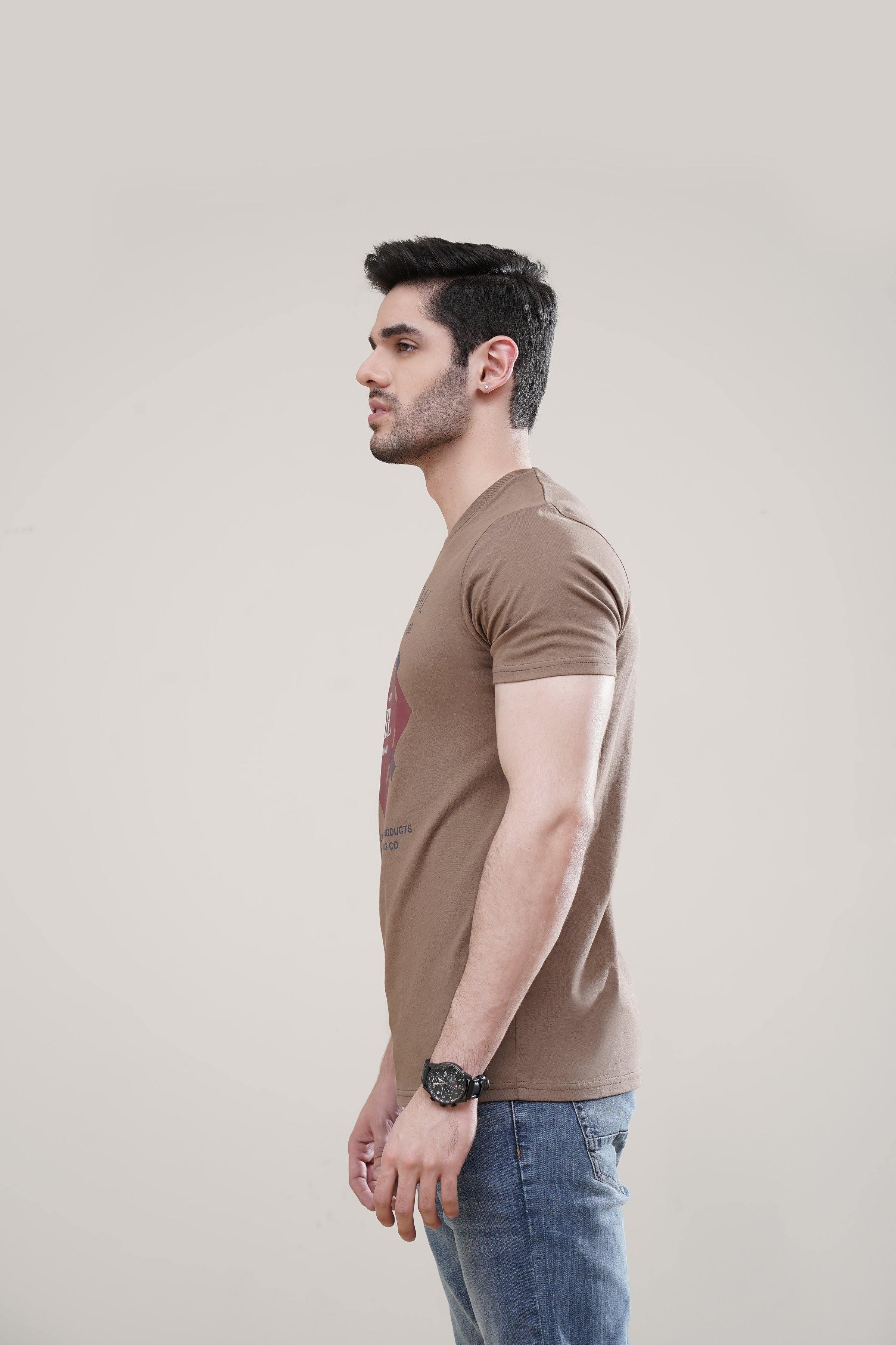T SHIRT CREW NECK KHAKI at Charcoal Clothing