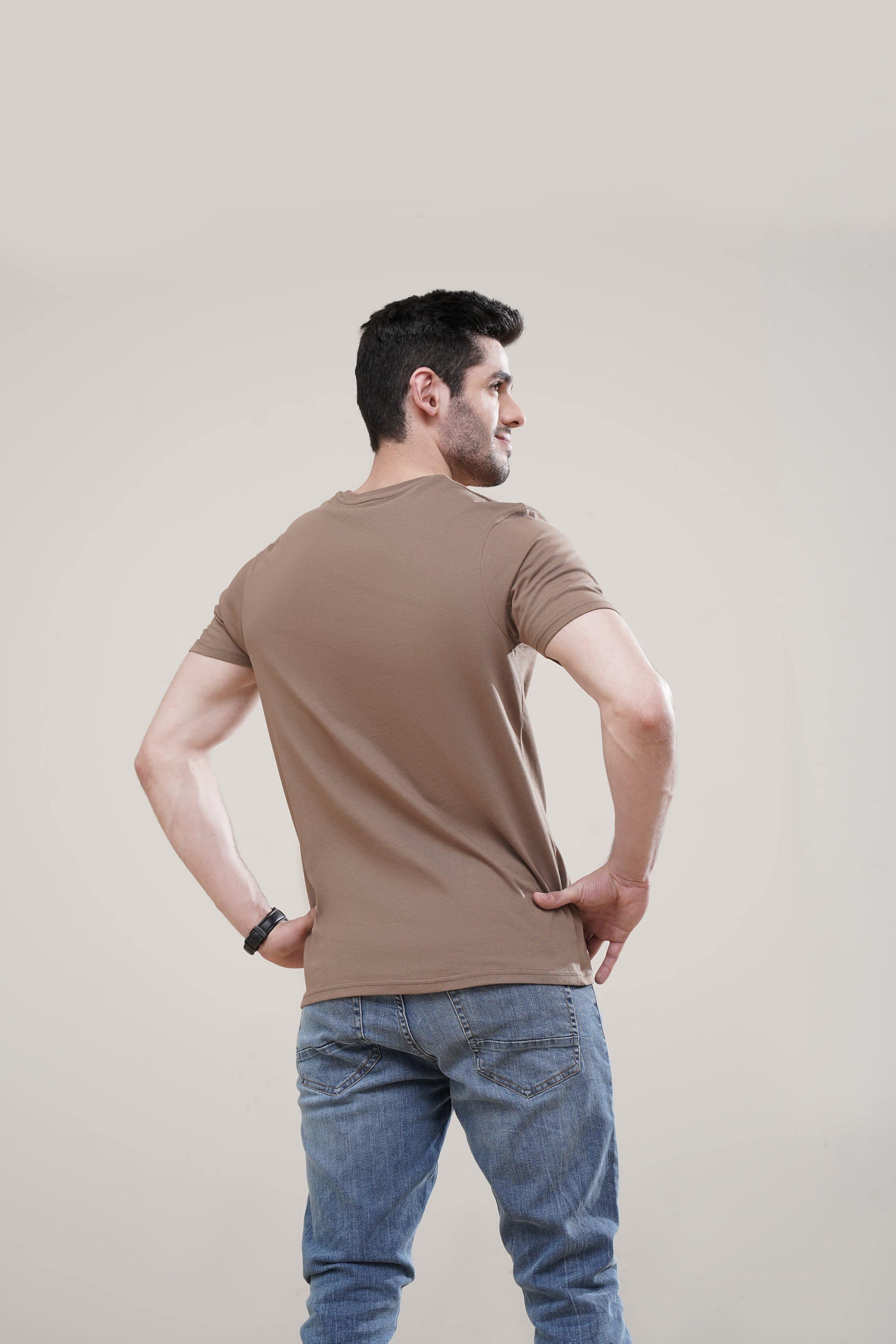T SHIRT CREW NECK KHAKI at Charcoal Clothing
