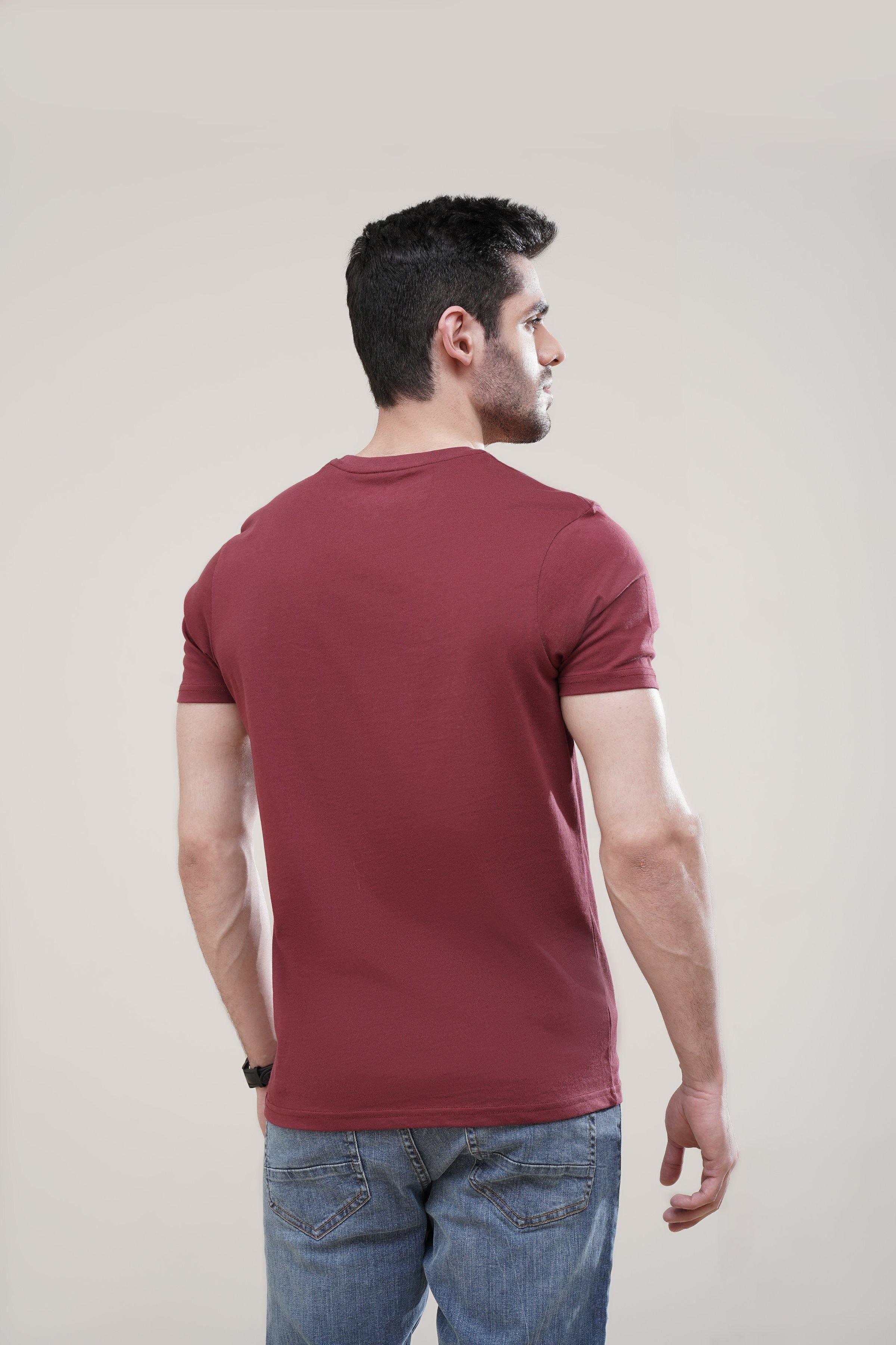 T SHIRT CREW NECK MAROON at Charcoal Clothing
