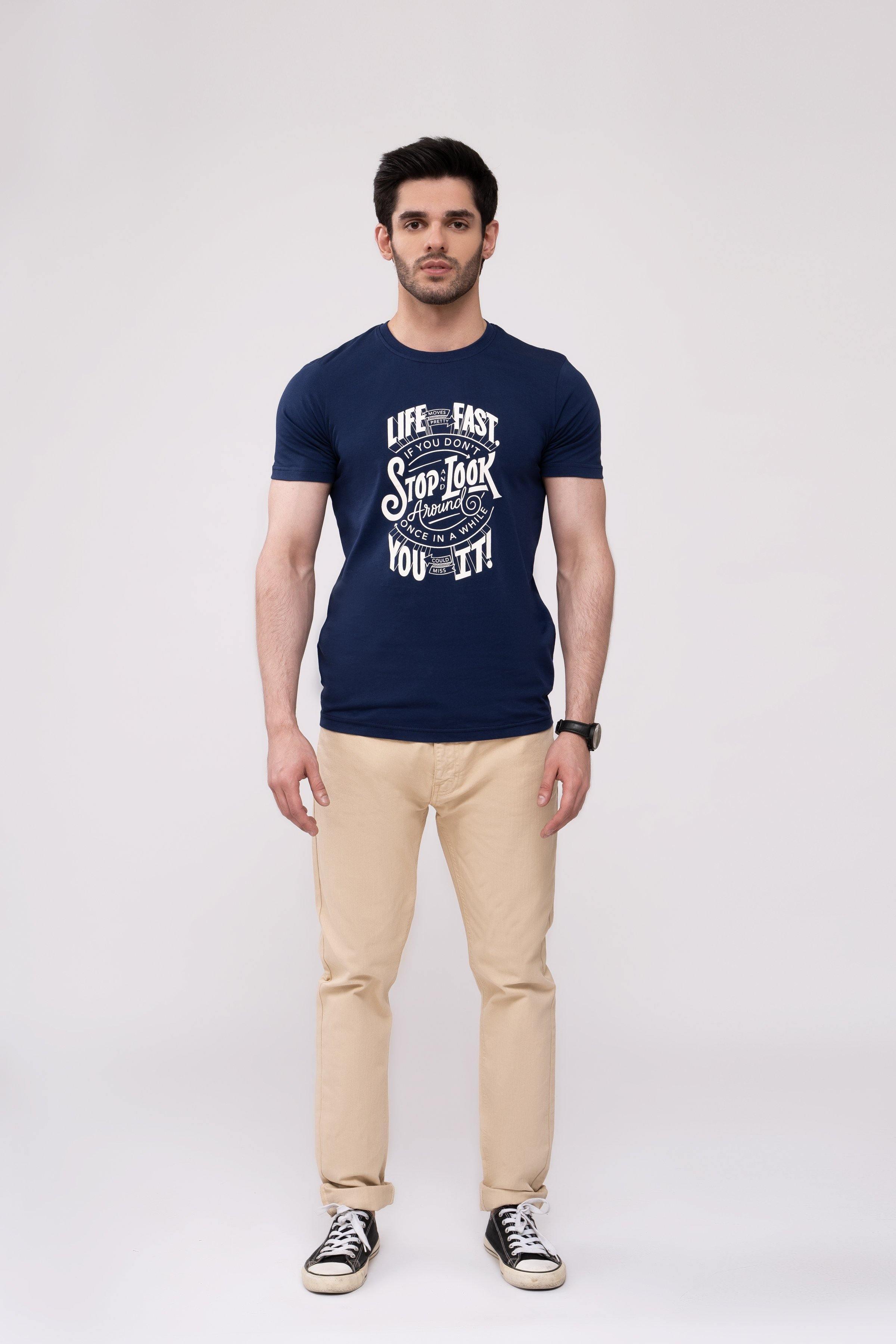 T SHIRT CREW NECK NAVY at Charcoal Clothing