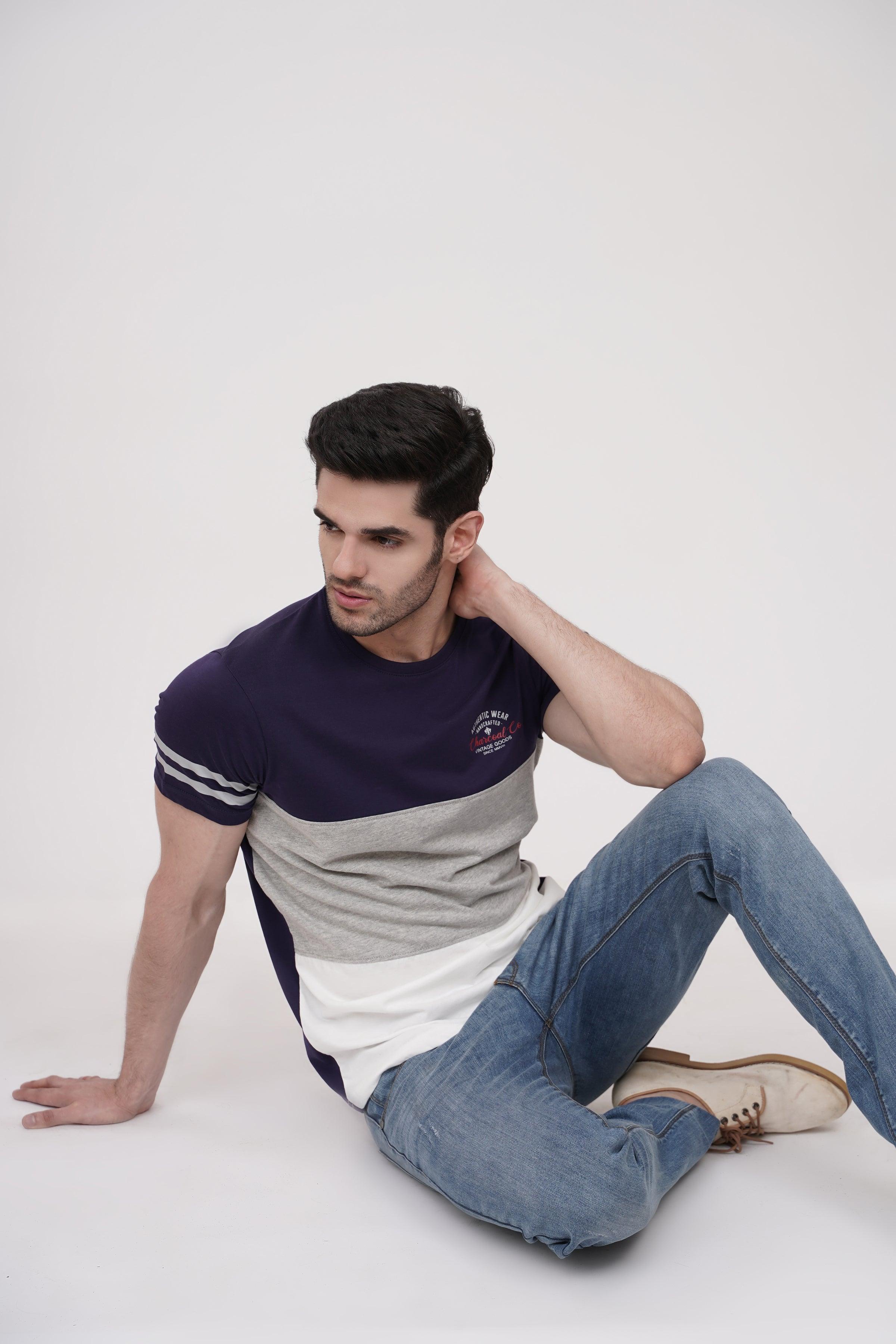 T SHIRT CREW NECK NAVY at Charcoal Clothing