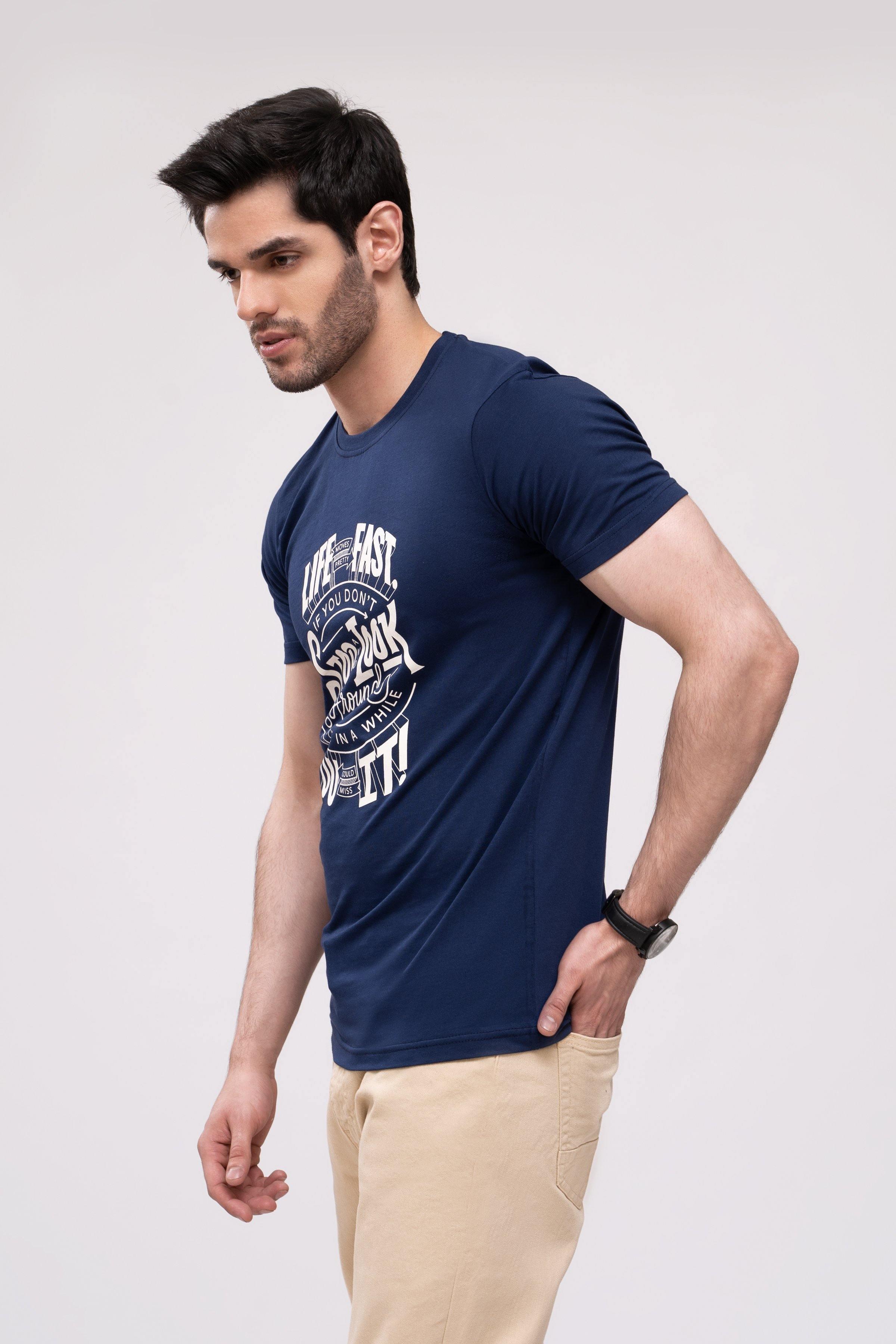 T SHIRT CREW NECK NAVY at Charcoal Clothing