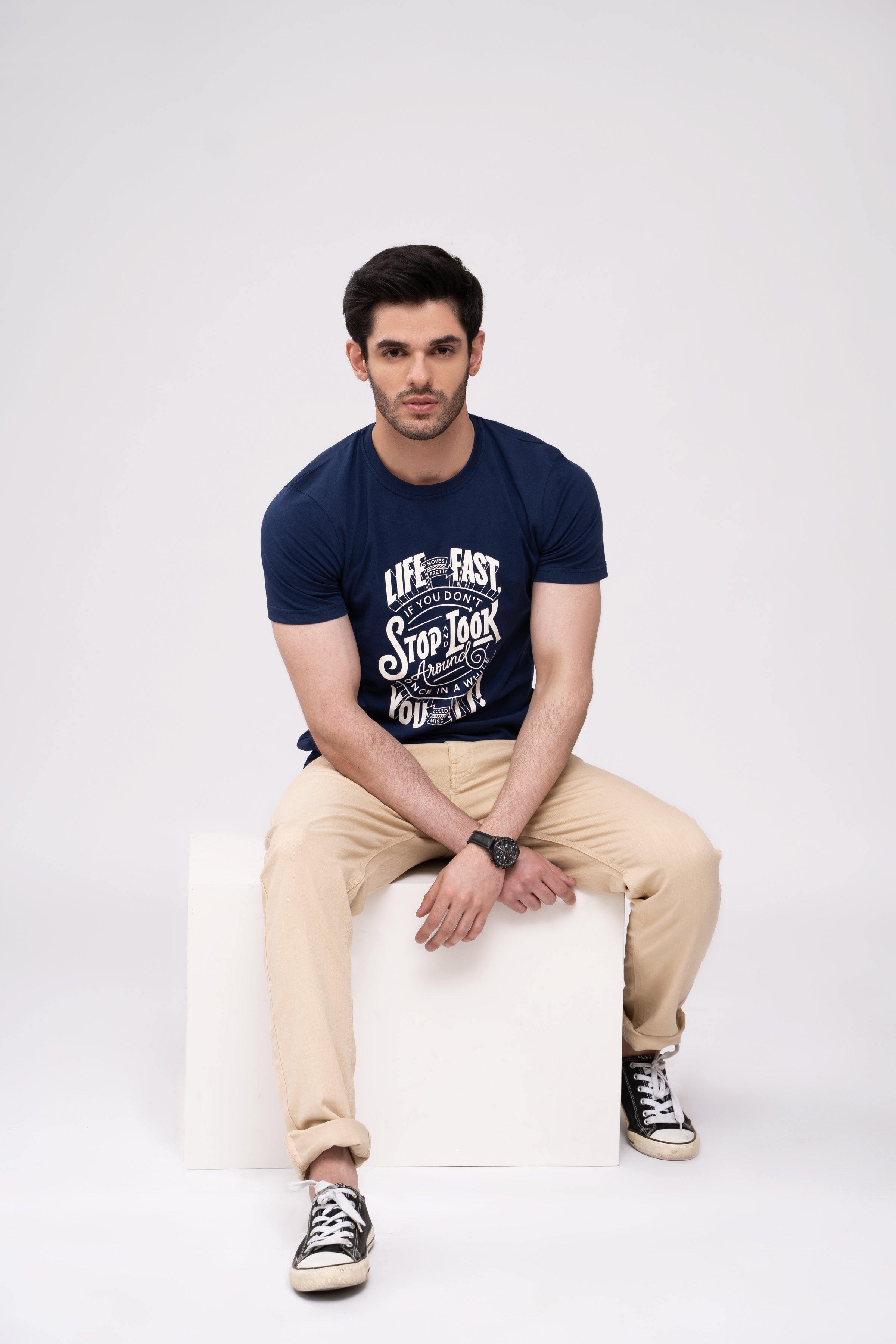 T SHIRT CREW NECK NAVY at Charcoal Clothing