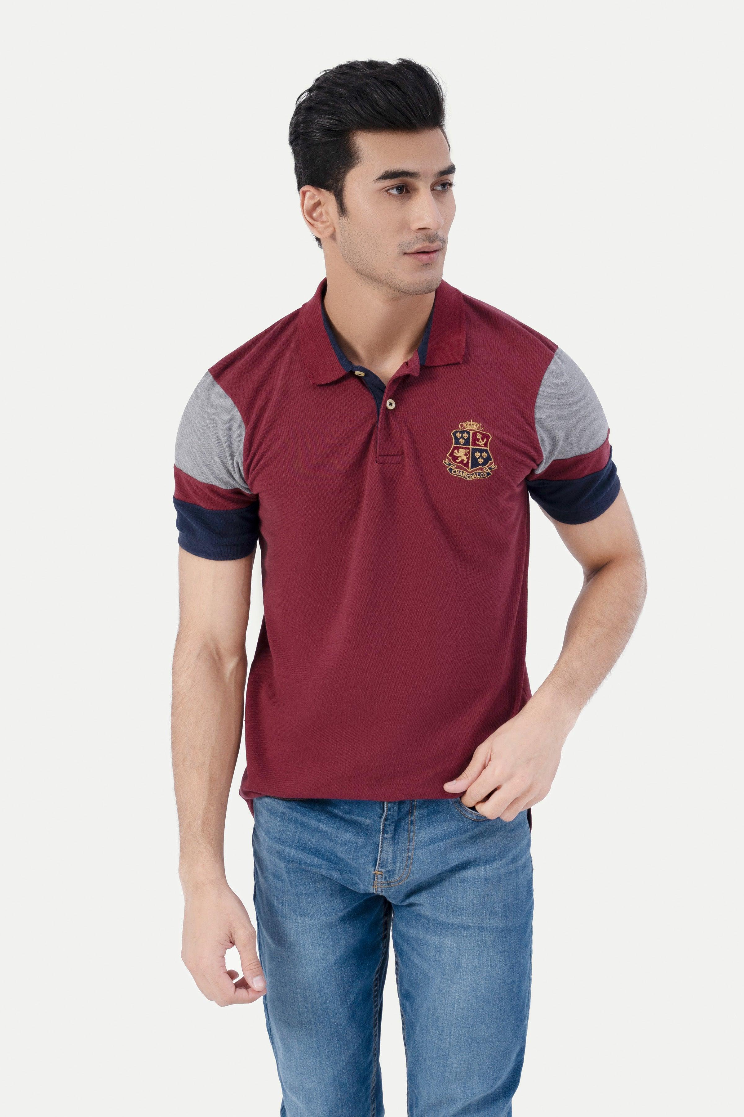 T SHIRT CUT & SEW POLO MAROON at Charcoal Clothing