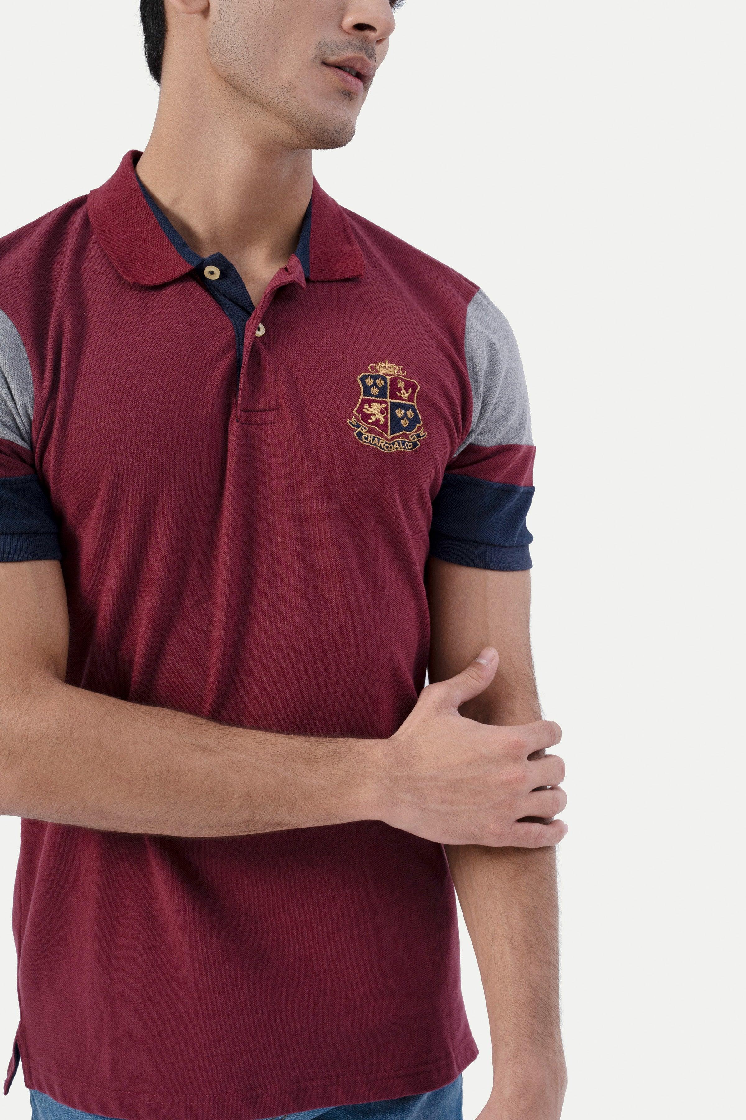 T SHIRT CUT & SEW POLO MAROON at Charcoal Clothing