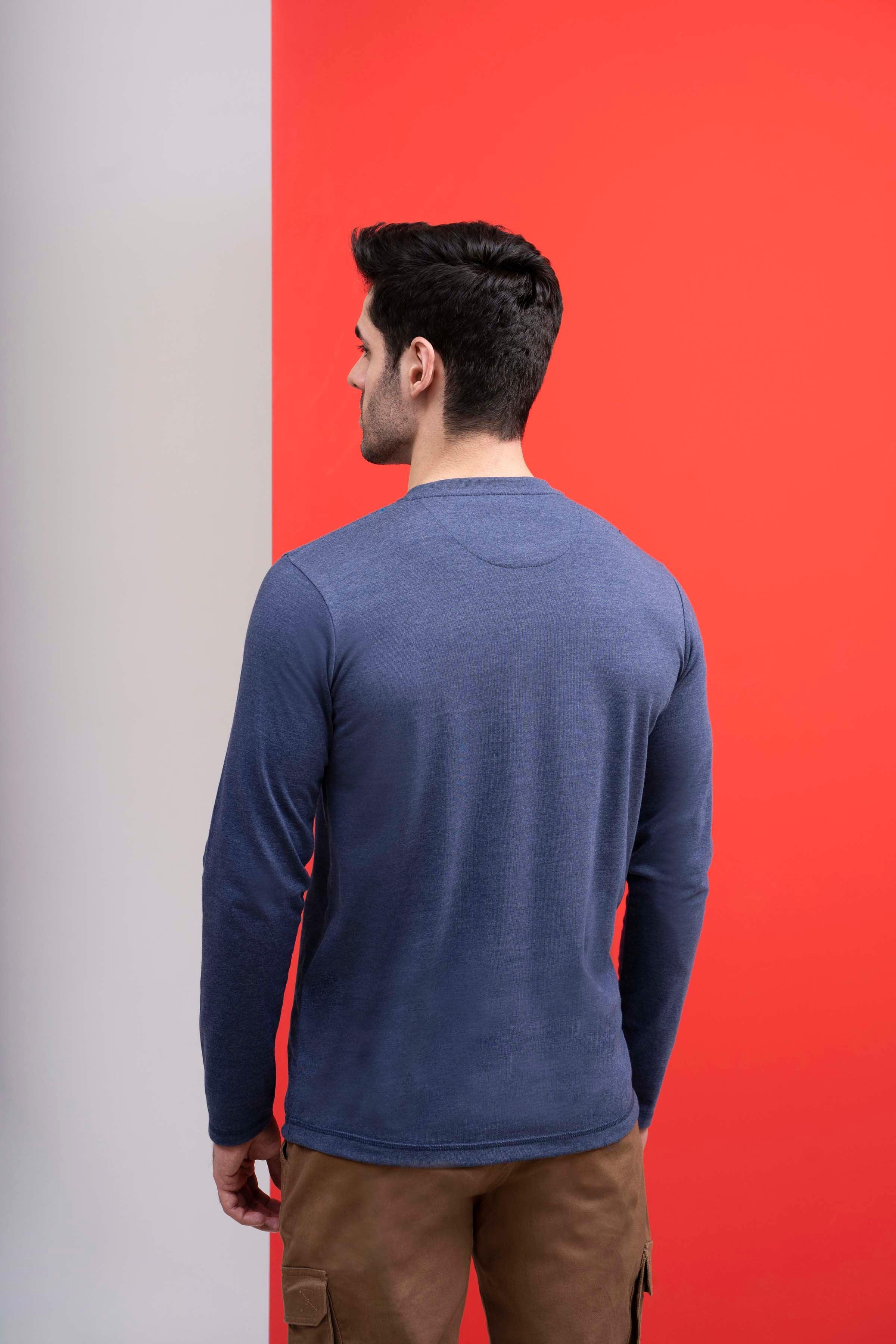 T SHIRT HENLAY FULL SLEEVE BLUE at Charcoal Clothing