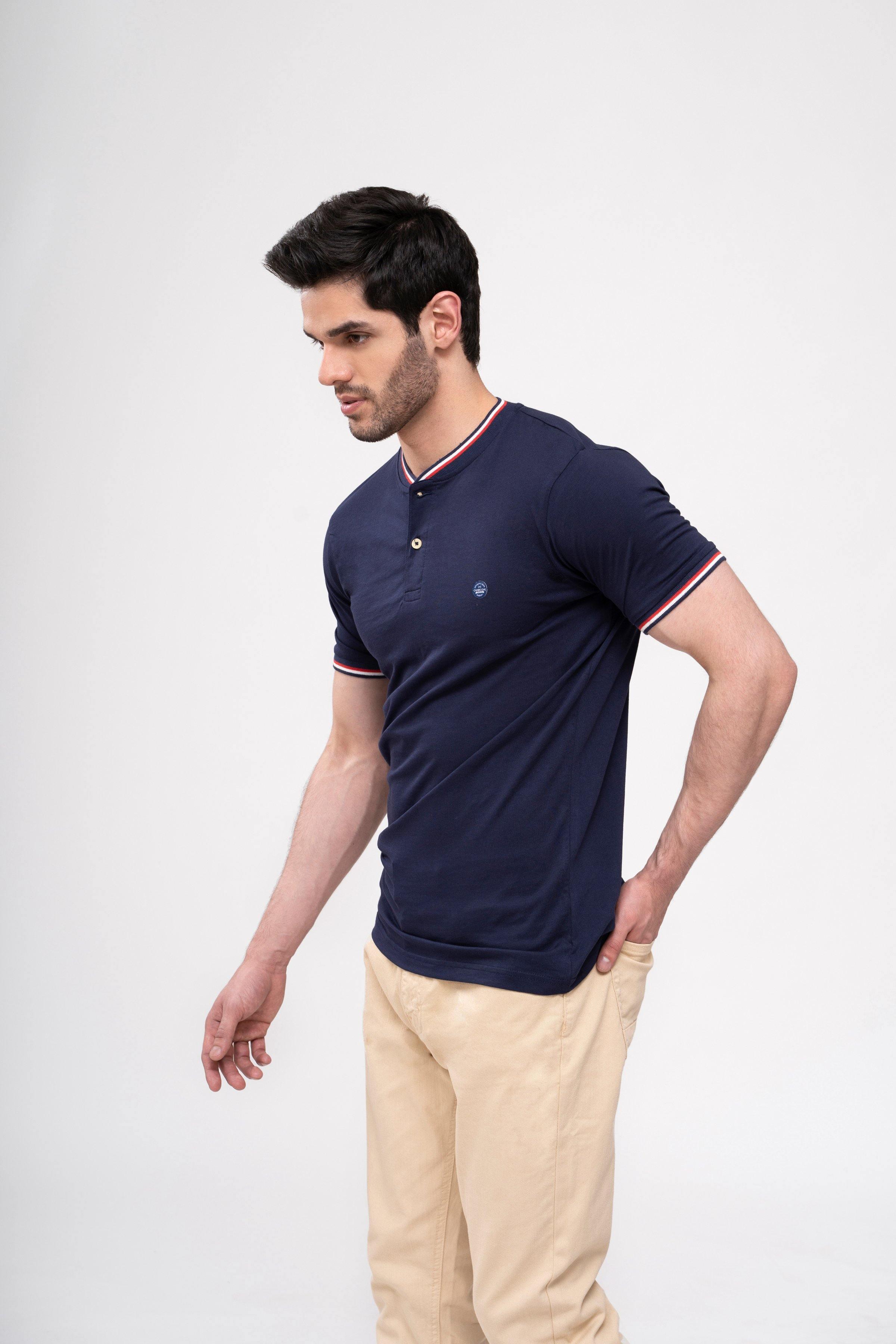 T SHIRT HENLEY TIPPING BAN NAVY at Charcoal Clothing
