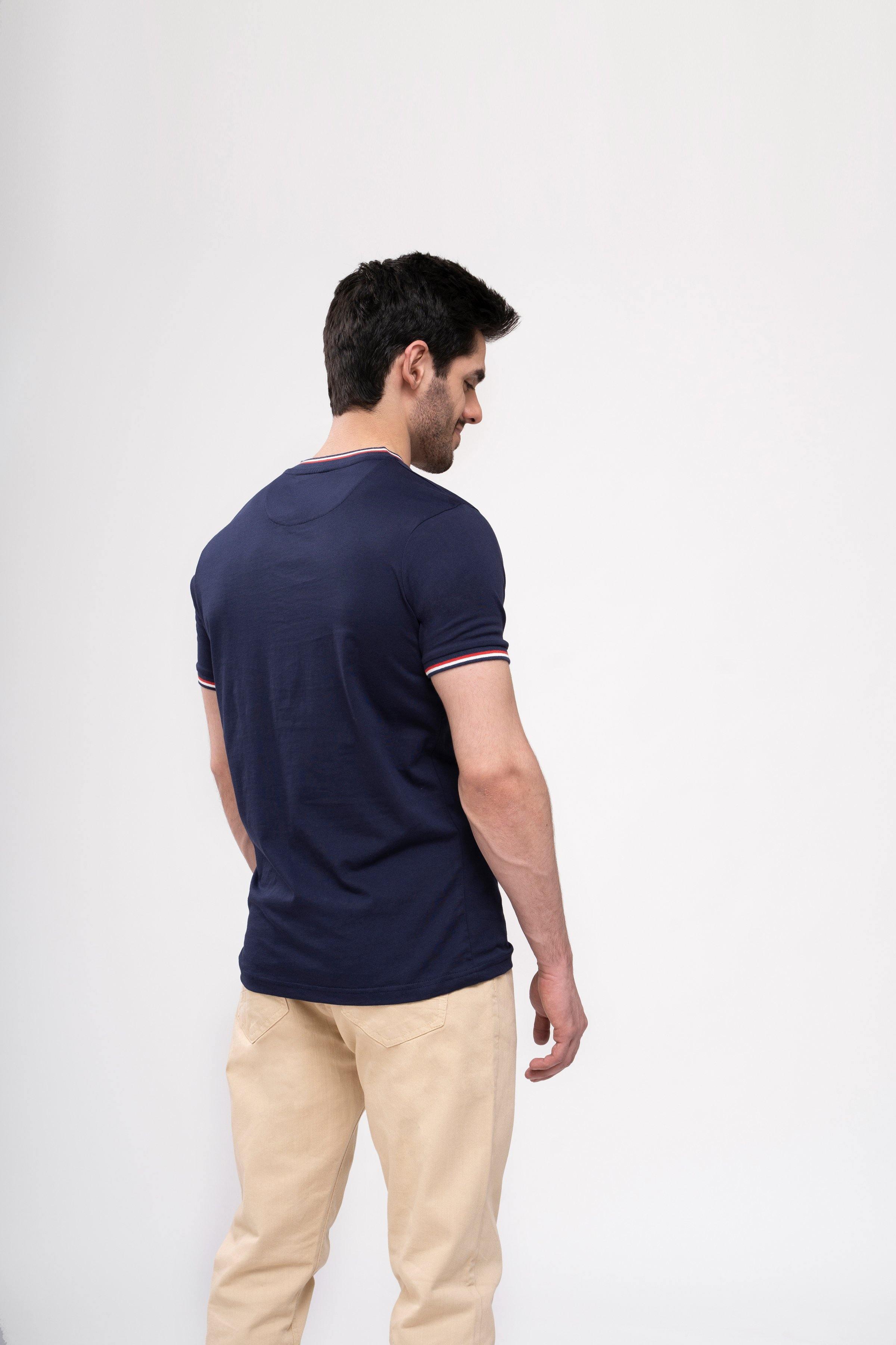 T SHIRT HENLEY TIPPING BAN NAVY at Charcoal Clothing