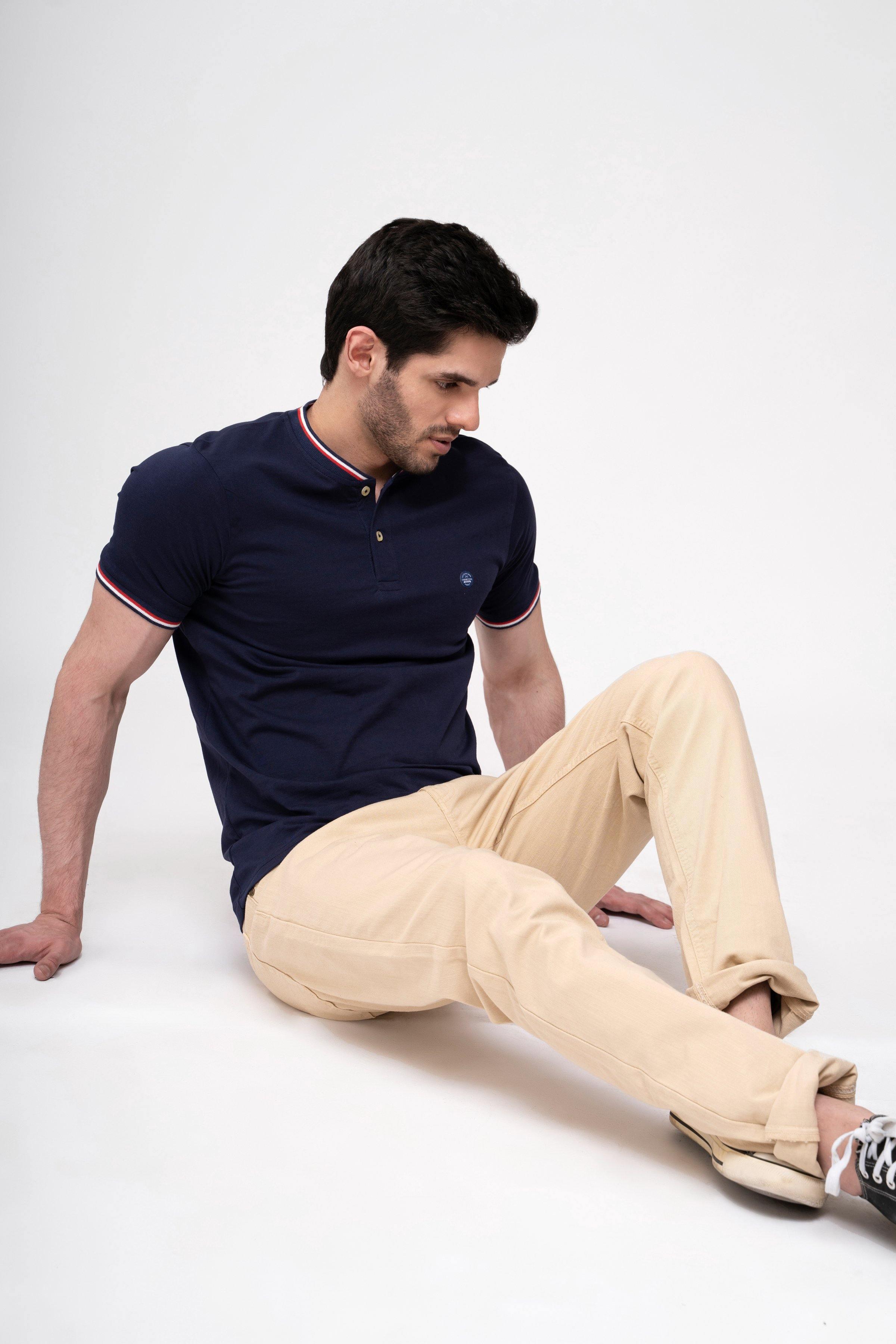 T SHIRT HENLEY TIPPING BAN NAVY at Charcoal Clothing