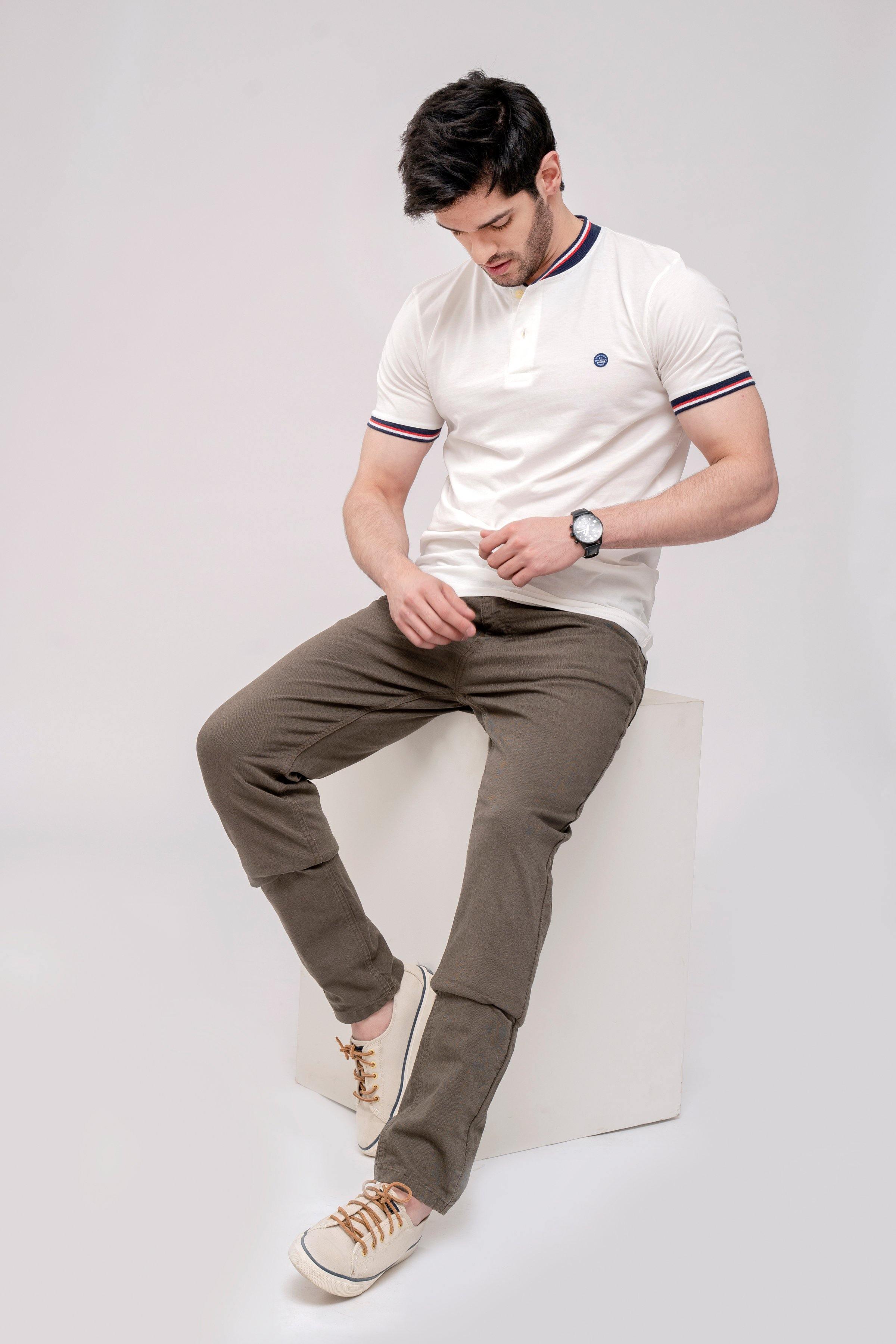 T SHIRT HENLEY TIPPING BAN OFF WHITE at Charcoal Clothing