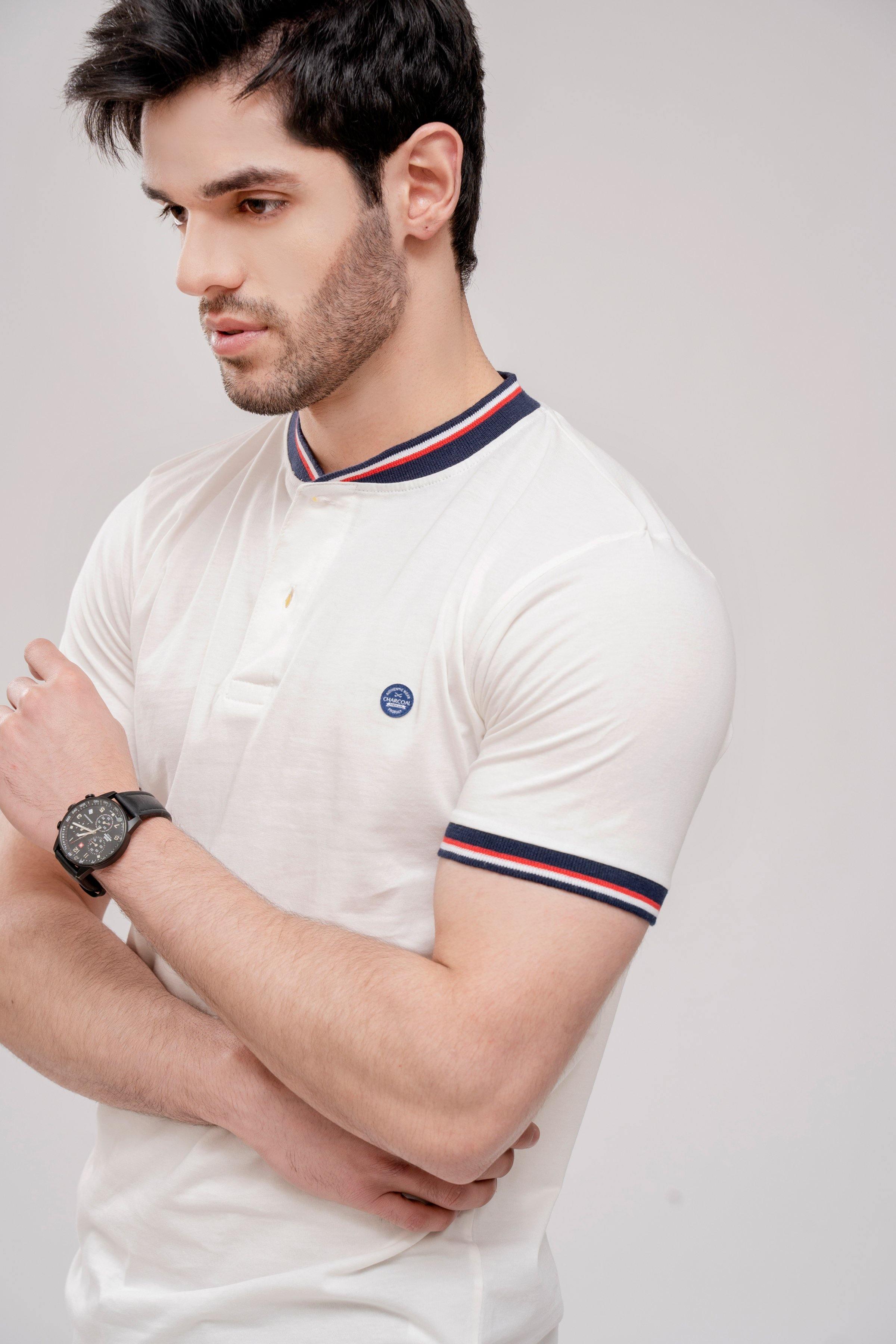 T SHIRT HENLEY TIPPING BAN OFF WHITE at Charcoal Clothing