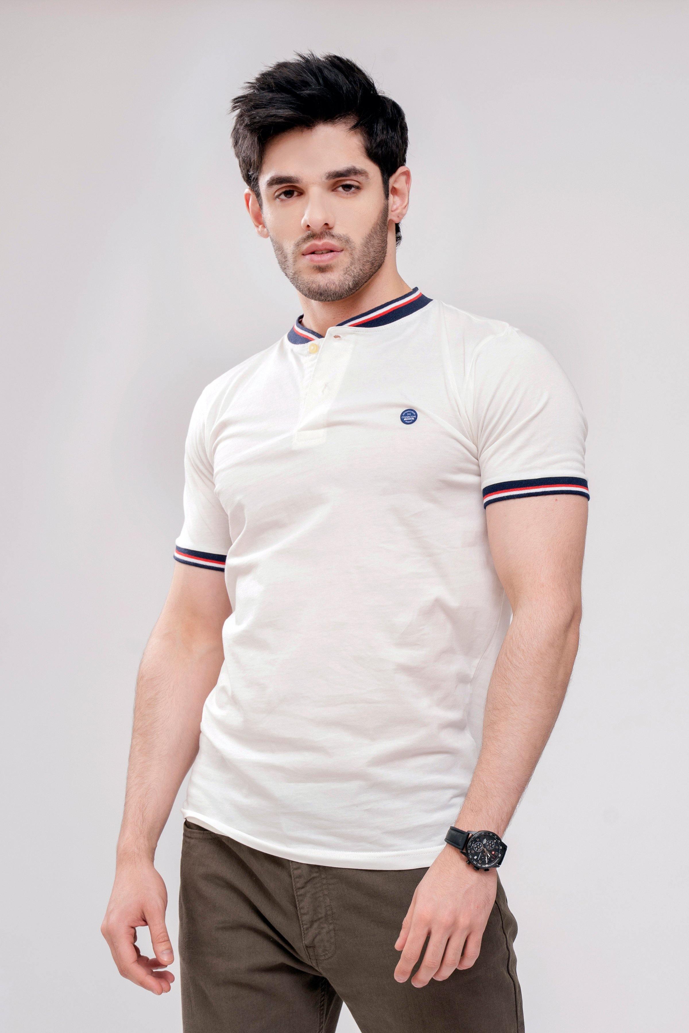 T SHIRT HENLEY TIPPING BAN OFF WHITE at Charcoal Clothing