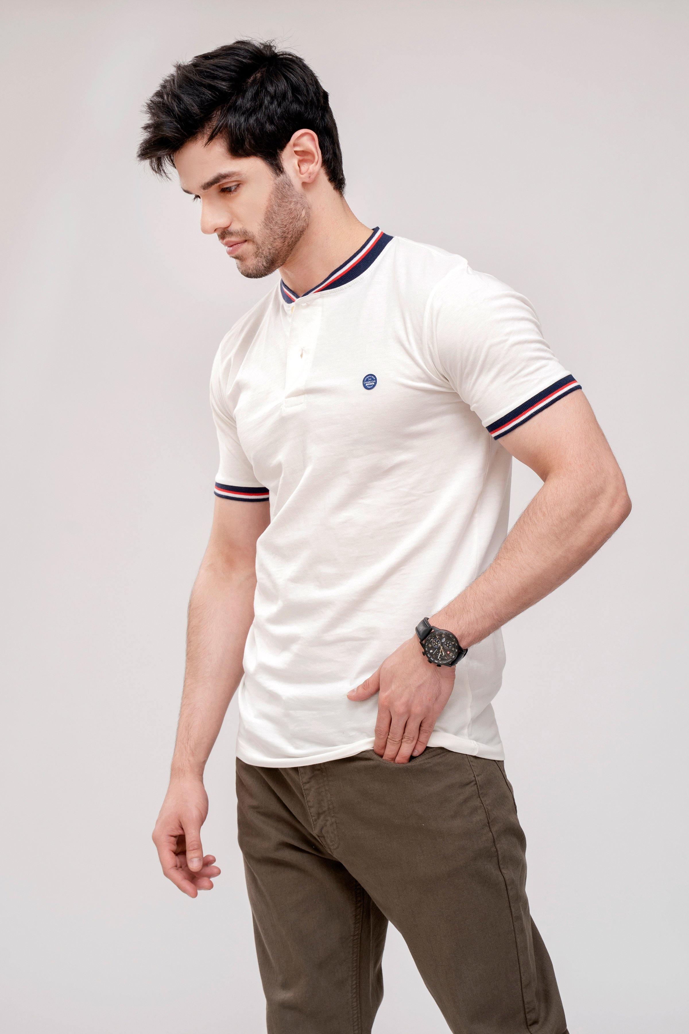 T SHIRT HENLEY TIPPING BAN OFF WHITE at Charcoal Clothing