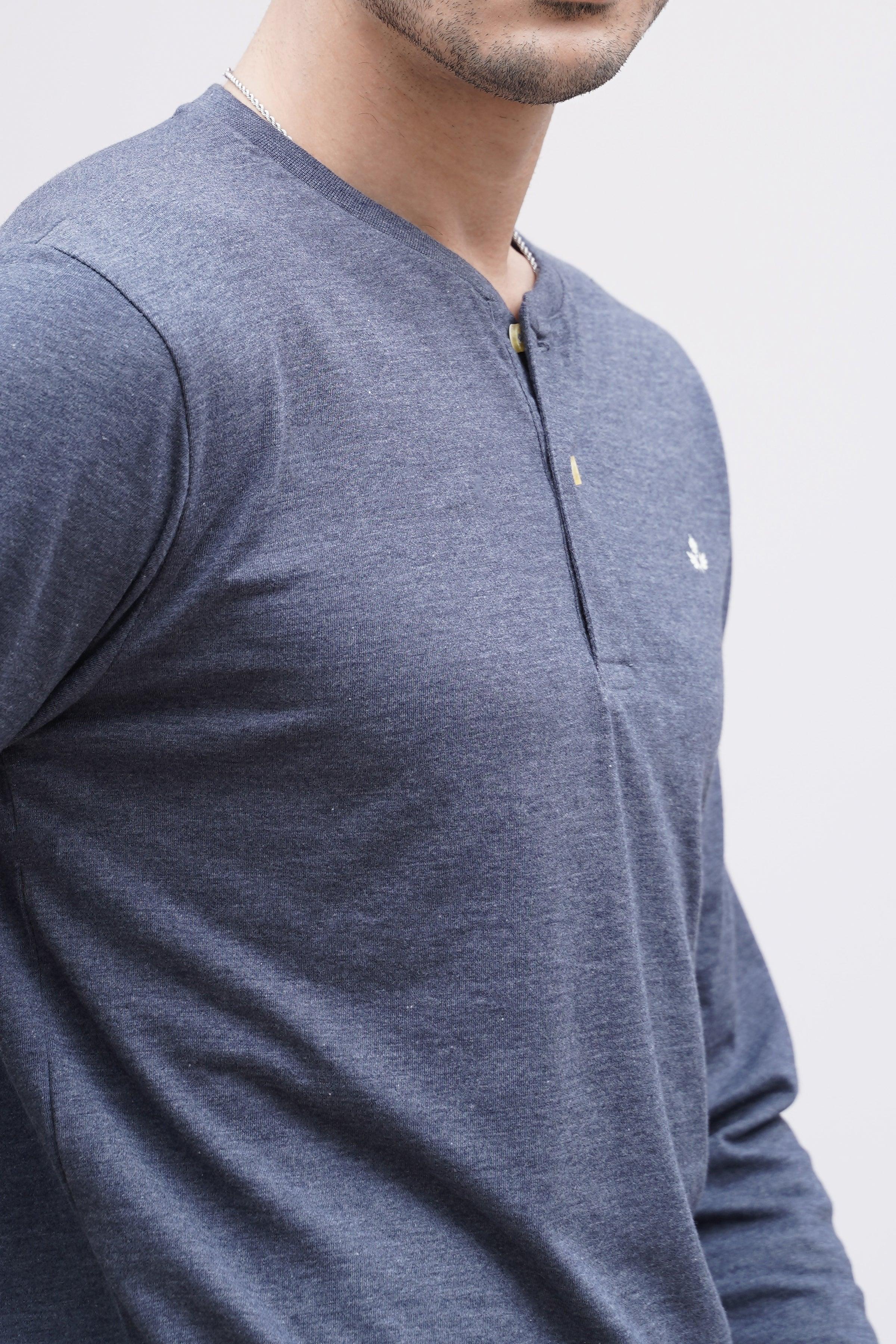 T SHIRT HENLY F/S BLUE MAROON at Charcoal Clothing