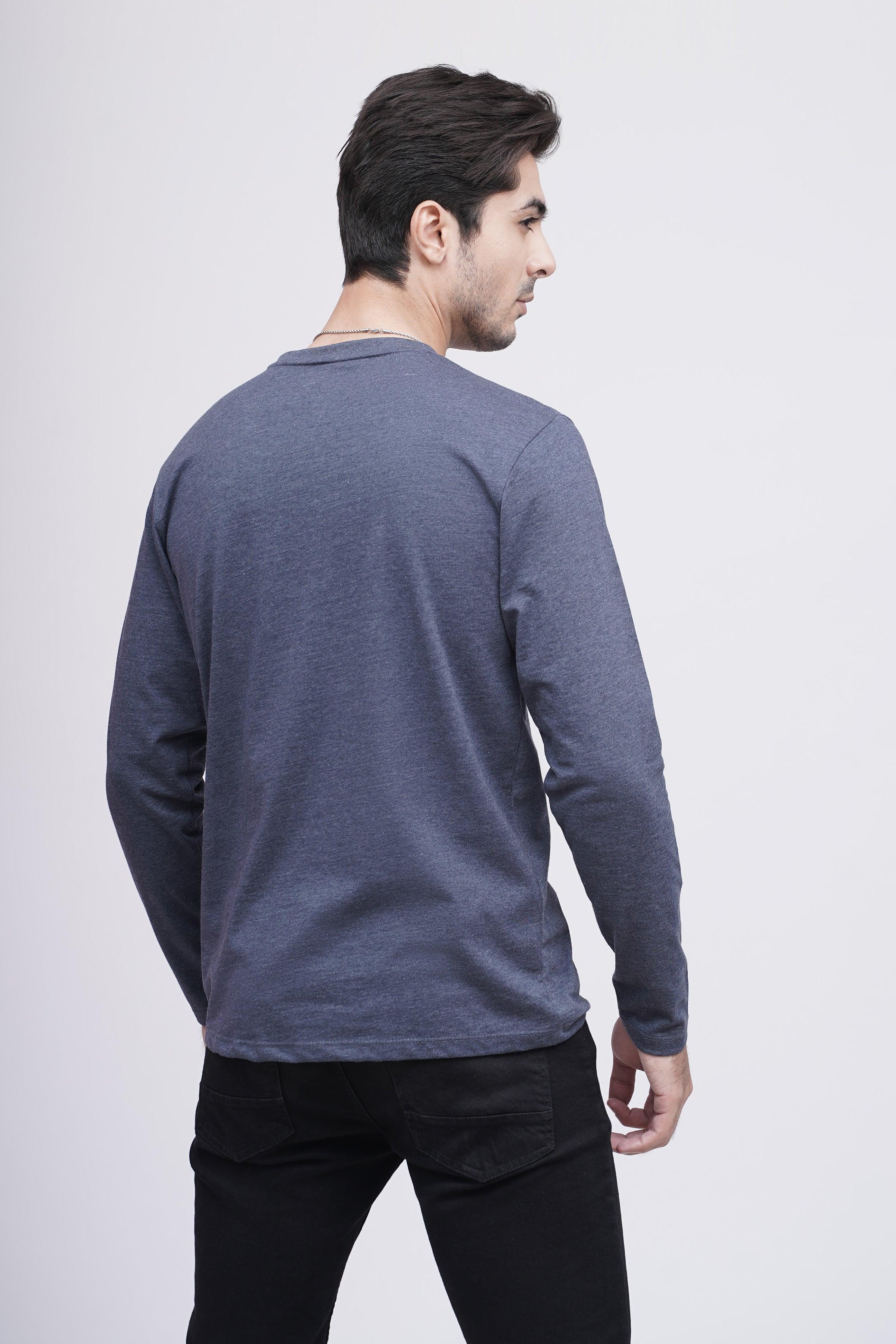 T SHIRT HENLY F/S BLUE MAROON at Charcoal Clothing