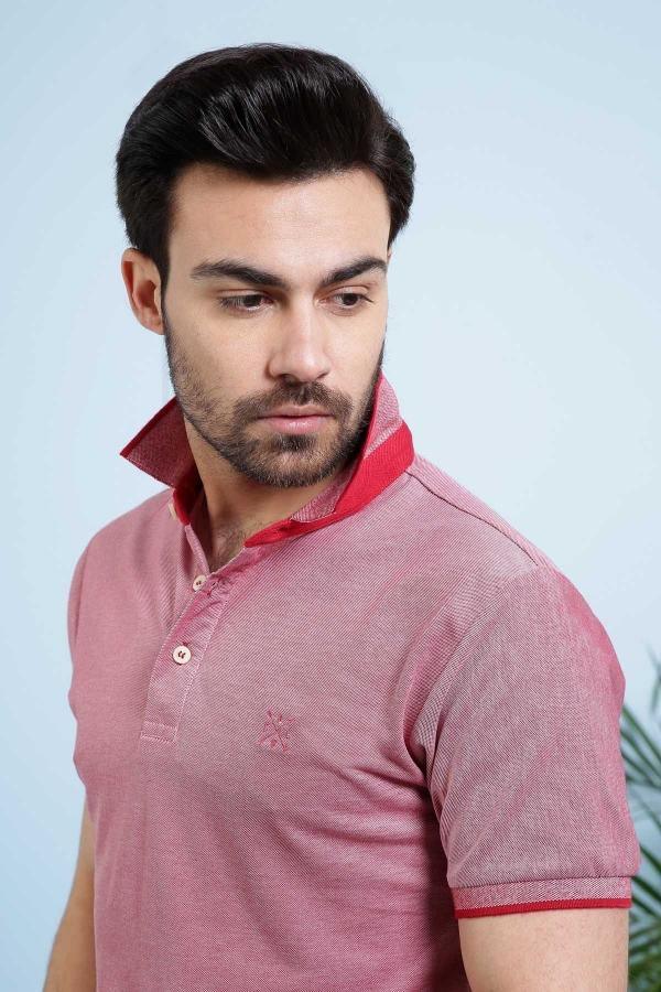 T SHIRT POLO MAROON WHITE at Charcoal Clothing