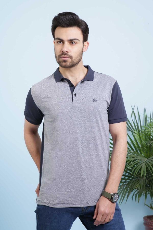 T SHIRT POLO NAVY GREY at Charcoal Clothing