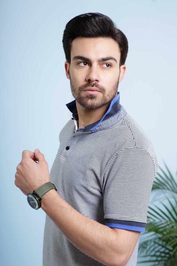 T SHIRT POLO NAVY GREY at Charcoal Clothing