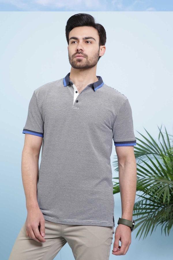 T SHIRT POLO NAVY GREY at Charcoal Clothing