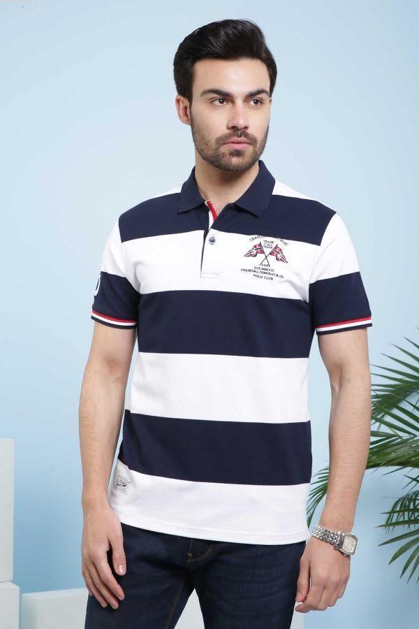 T SHIRT POLO NAVY WHITE at Charcoal Clothing