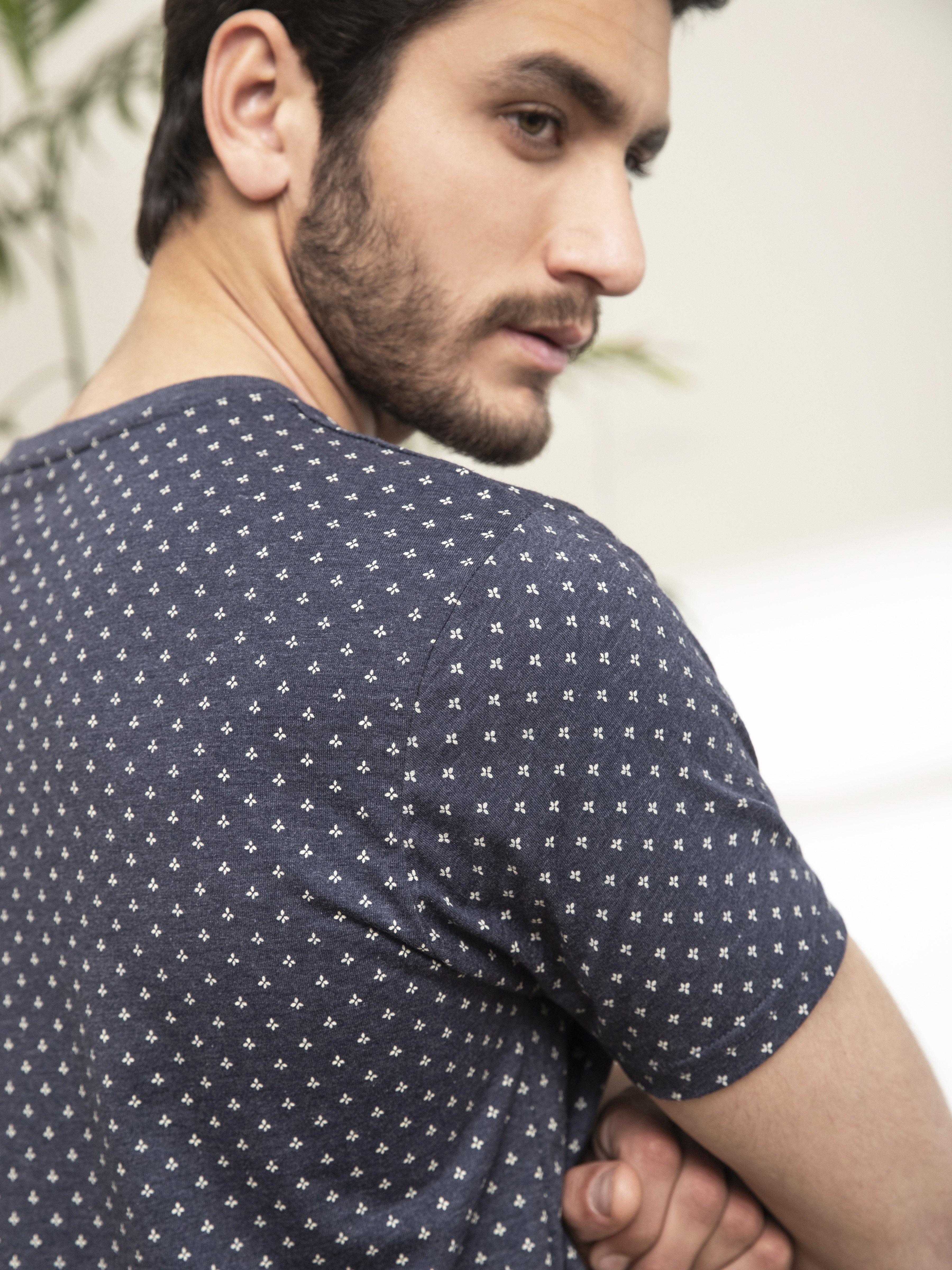 T SHIRT PRINTED ROUND NECK BLUE at Charcoal Clothing