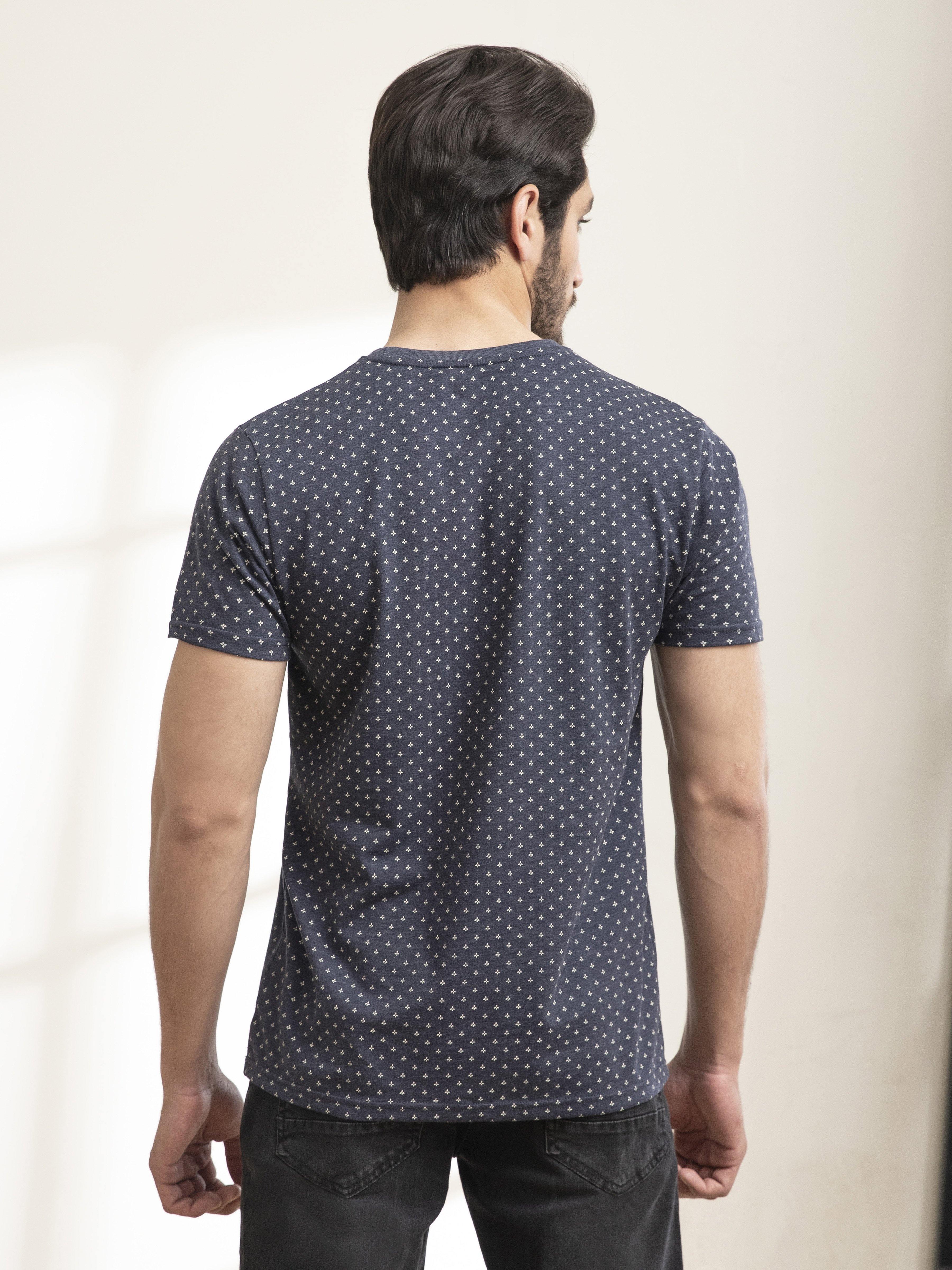 T SHIRT PRINTED ROUND NECK BLUE at Charcoal Clothing
