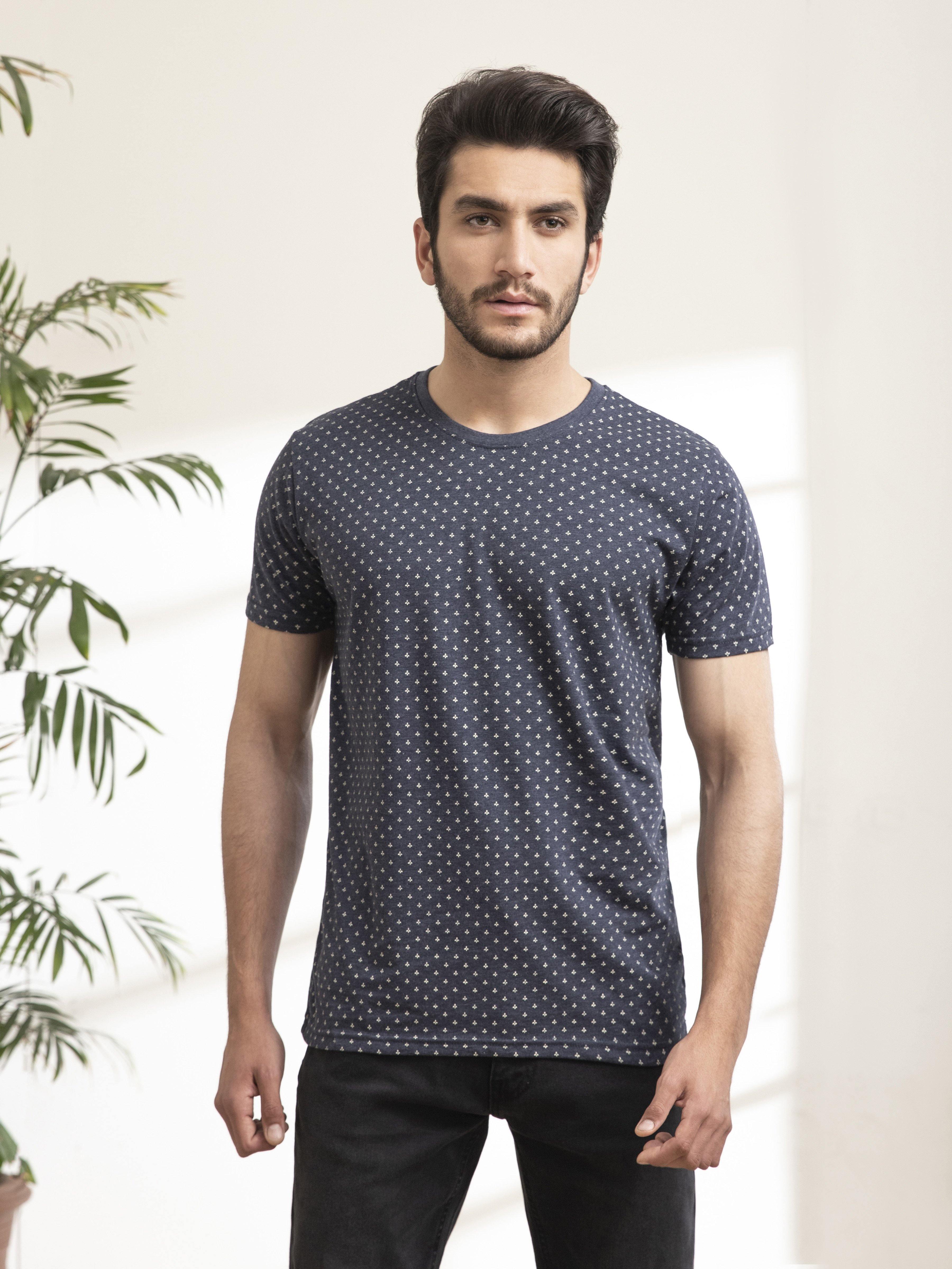 T SHIRT PRINTED ROUND NECK BLUE at Charcoal Clothing