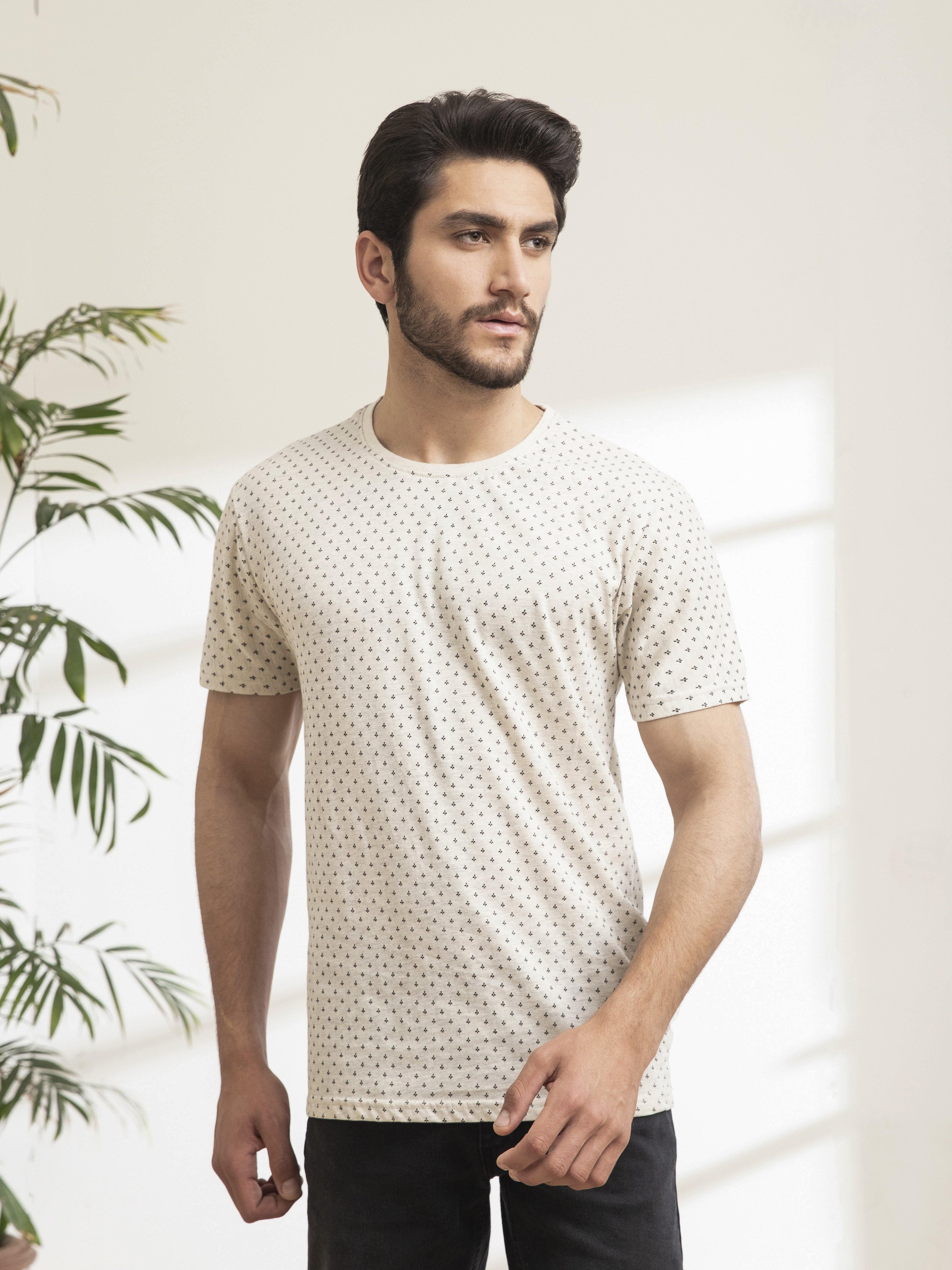 T SHIRT PRINTED ROUND NECK OATMEAL at Charcoal Clothing