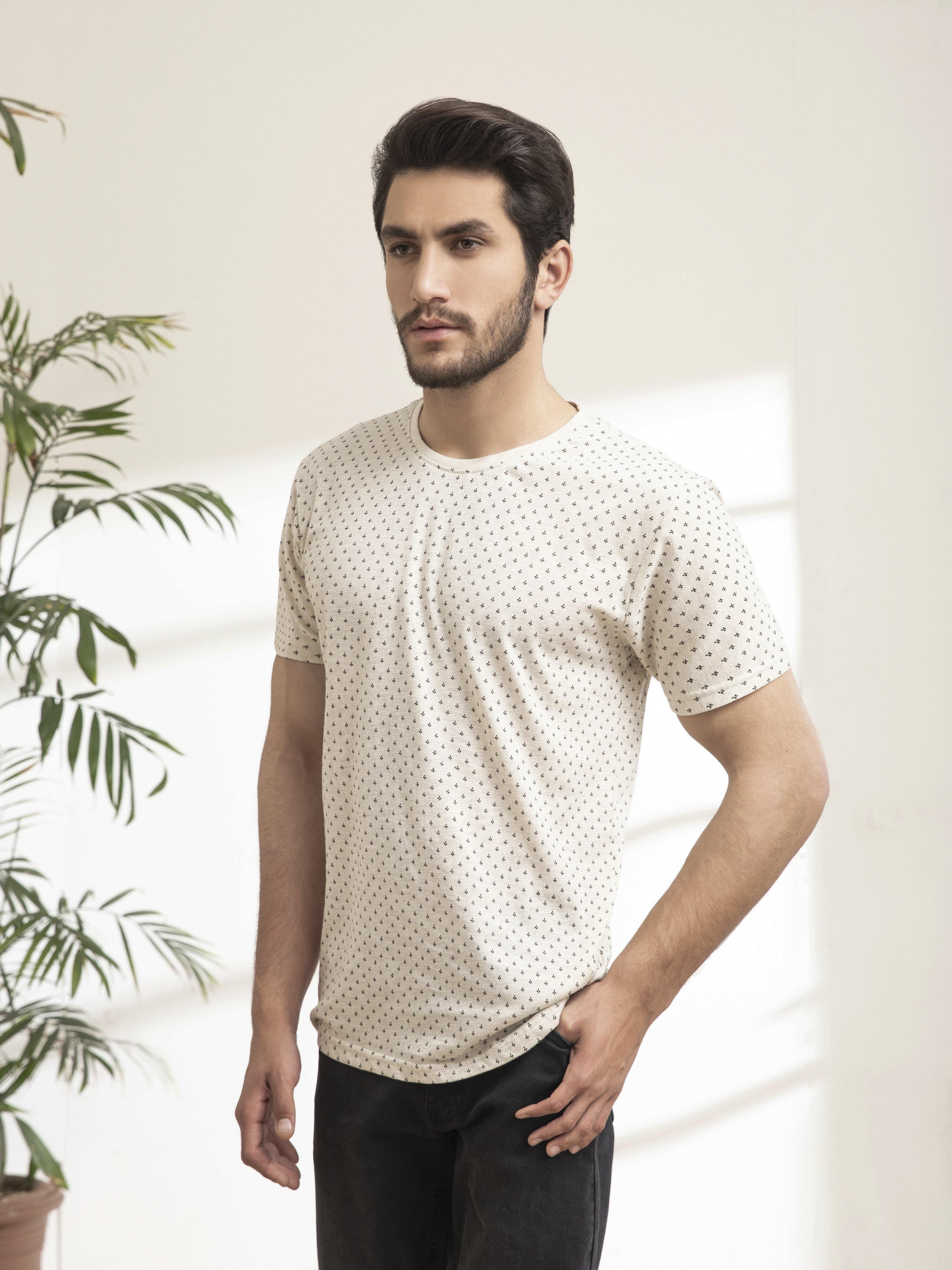 T SHIRT PRINTED ROUND NECK OATMEAL at Charcoal Clothing