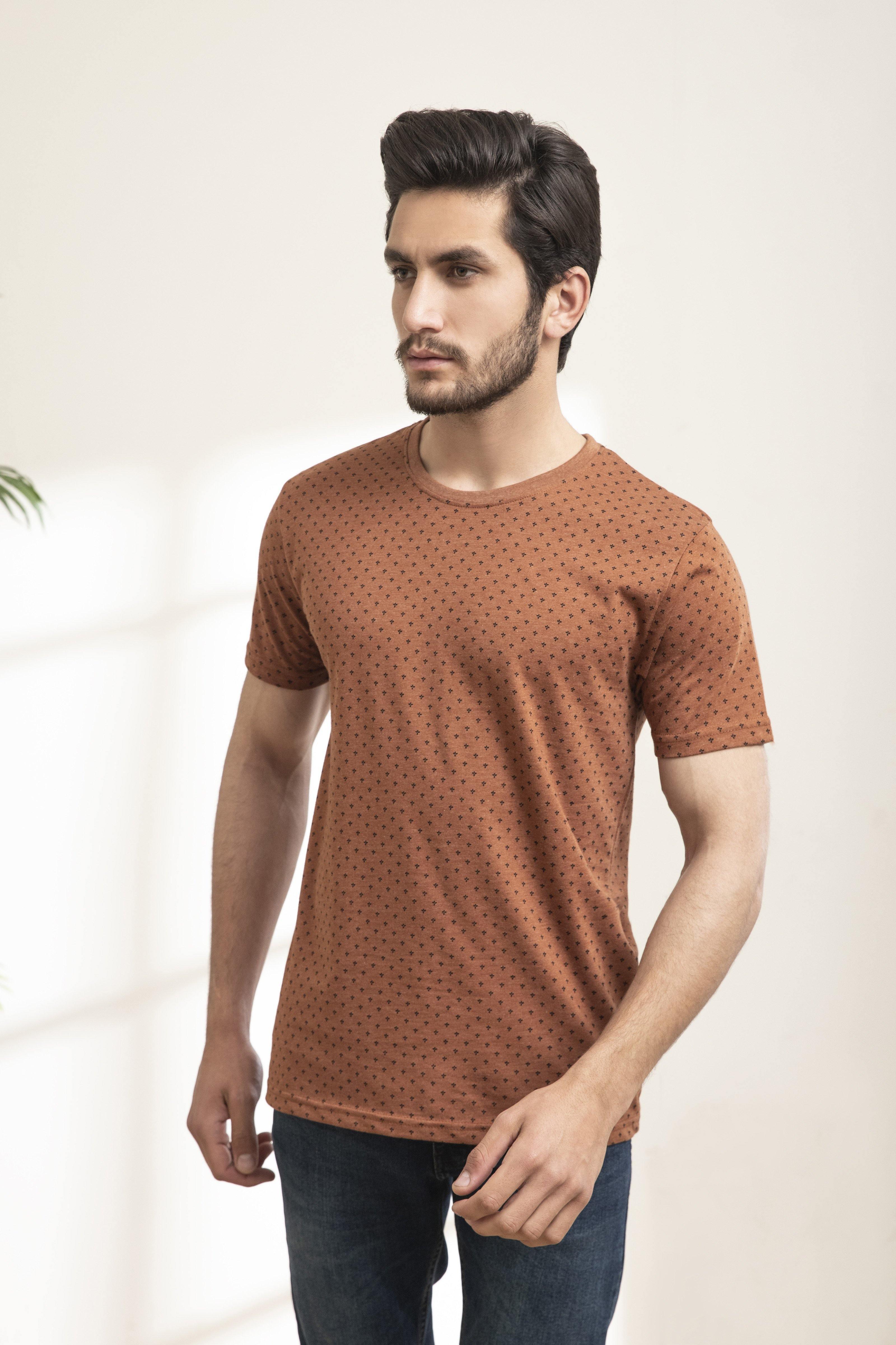 T SHIRT PRINTED ROUND NECK RUST at Charcoal Clothing