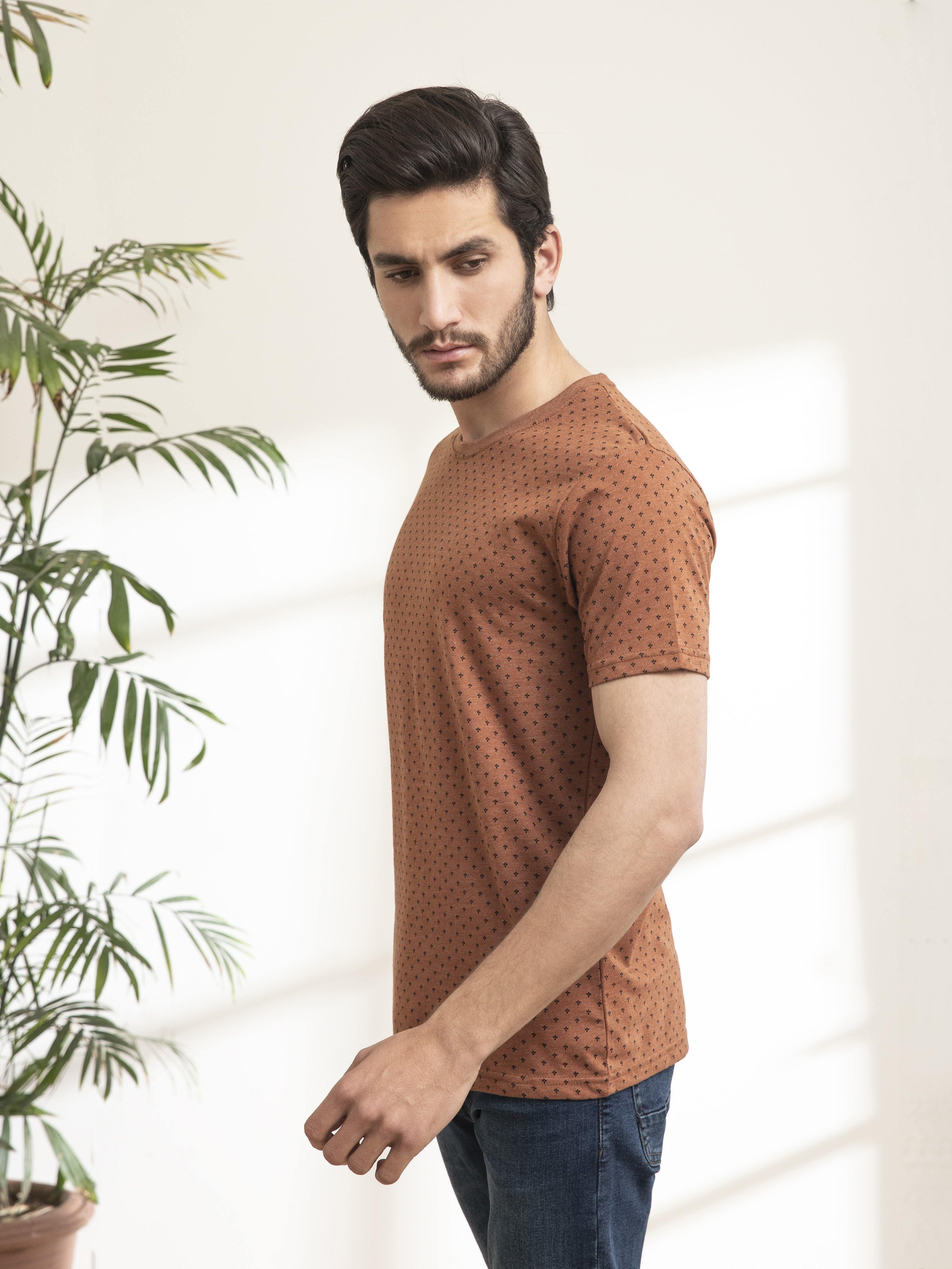 T SHIRT PRINTED ROUND NECK RUST at Charcoal Clothing