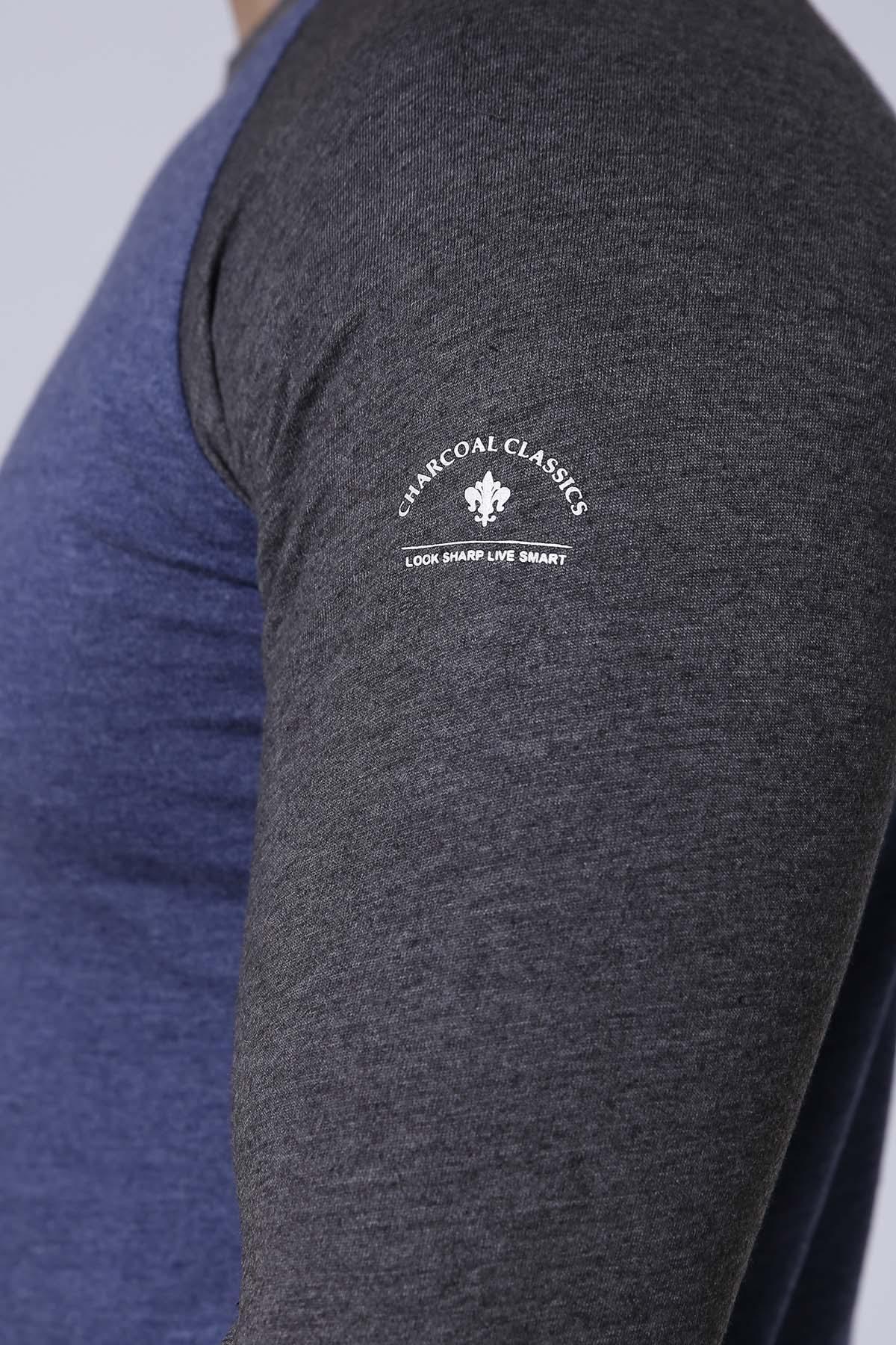 T SHIRT RAGLAN FULL SLEEVE BLUE GREY at Charcoal Clothing