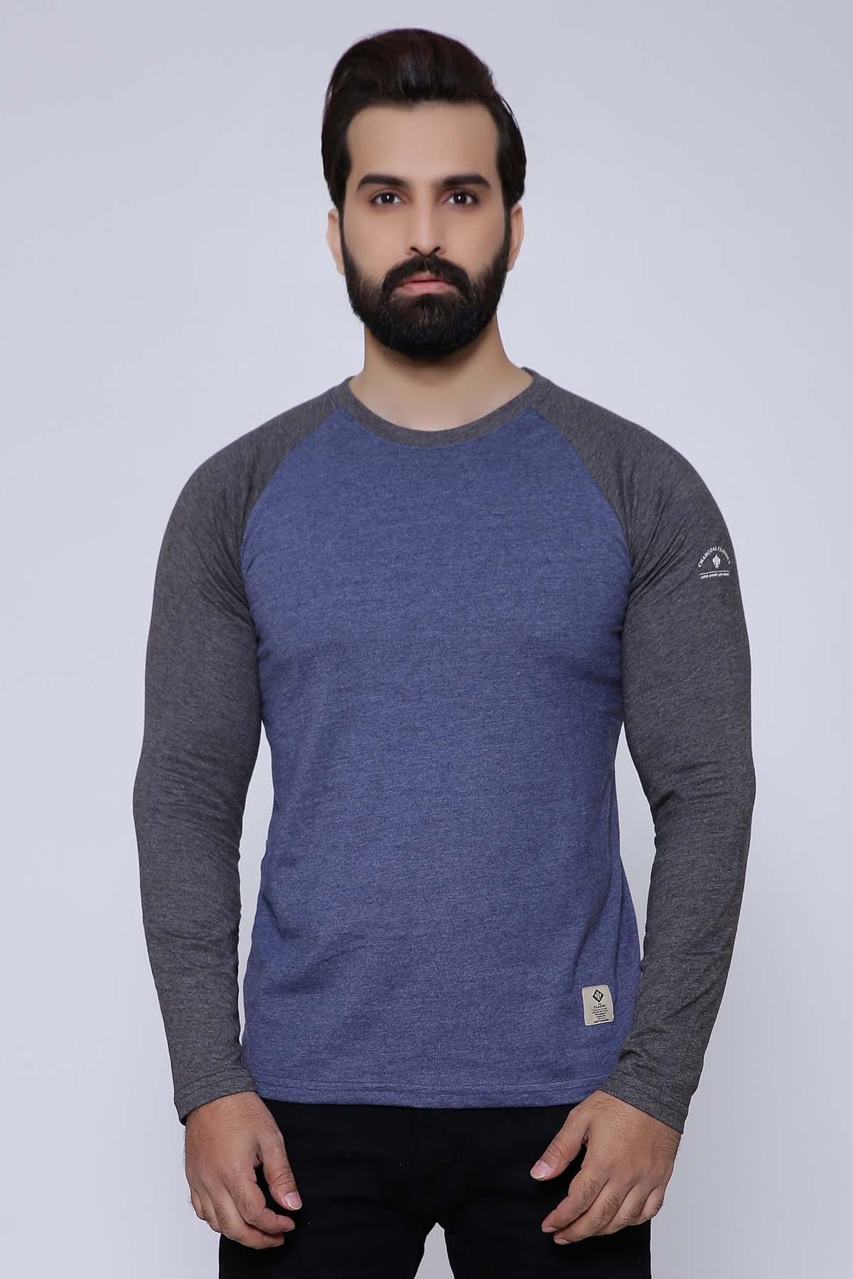 T SHIRT RAGLAN FULL SLEEVE BLUE GREY at Charcoal Clothing