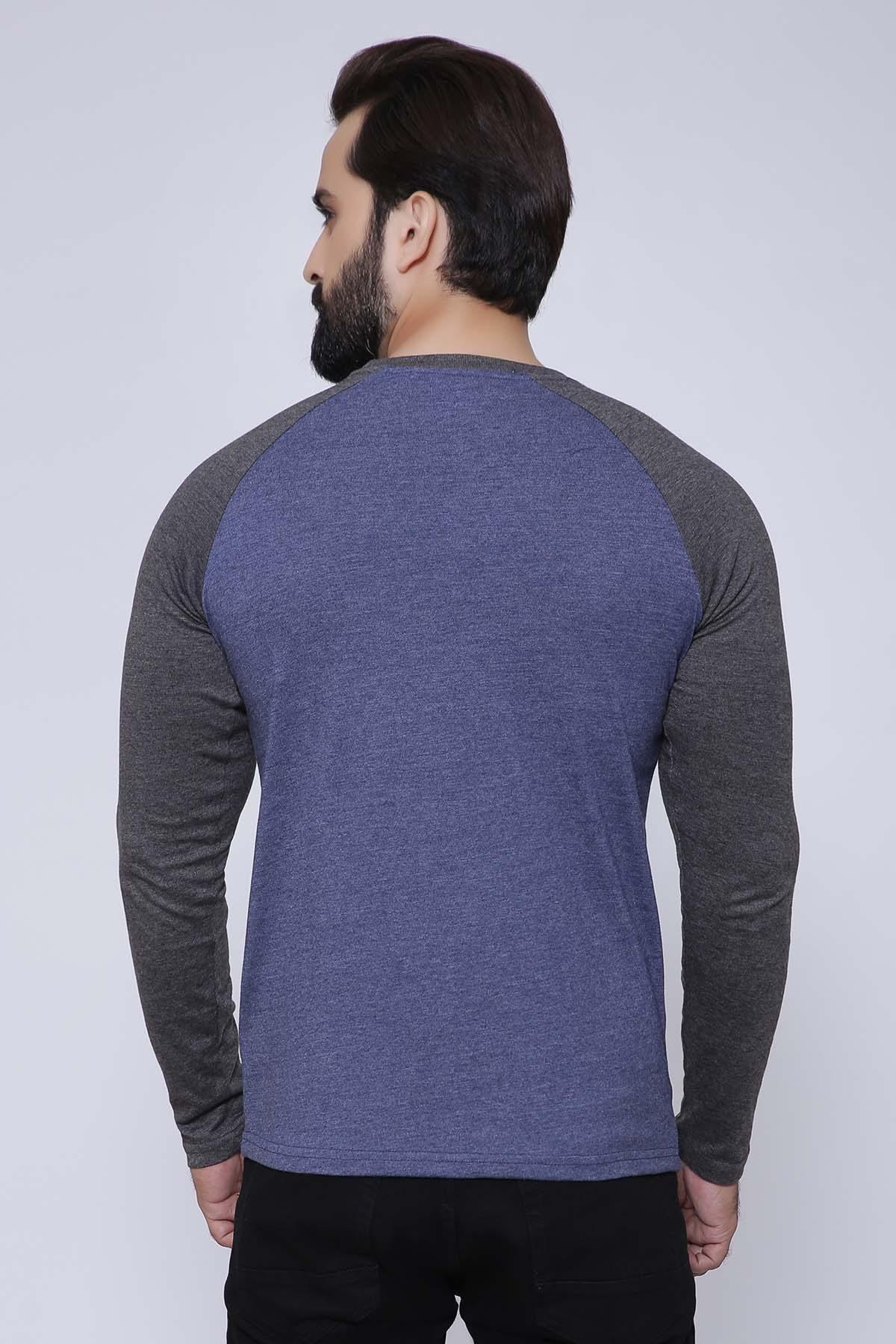 T SHIRT RAGLAN FULL SLEEVE BLUE GREY at Charcoal Clothing