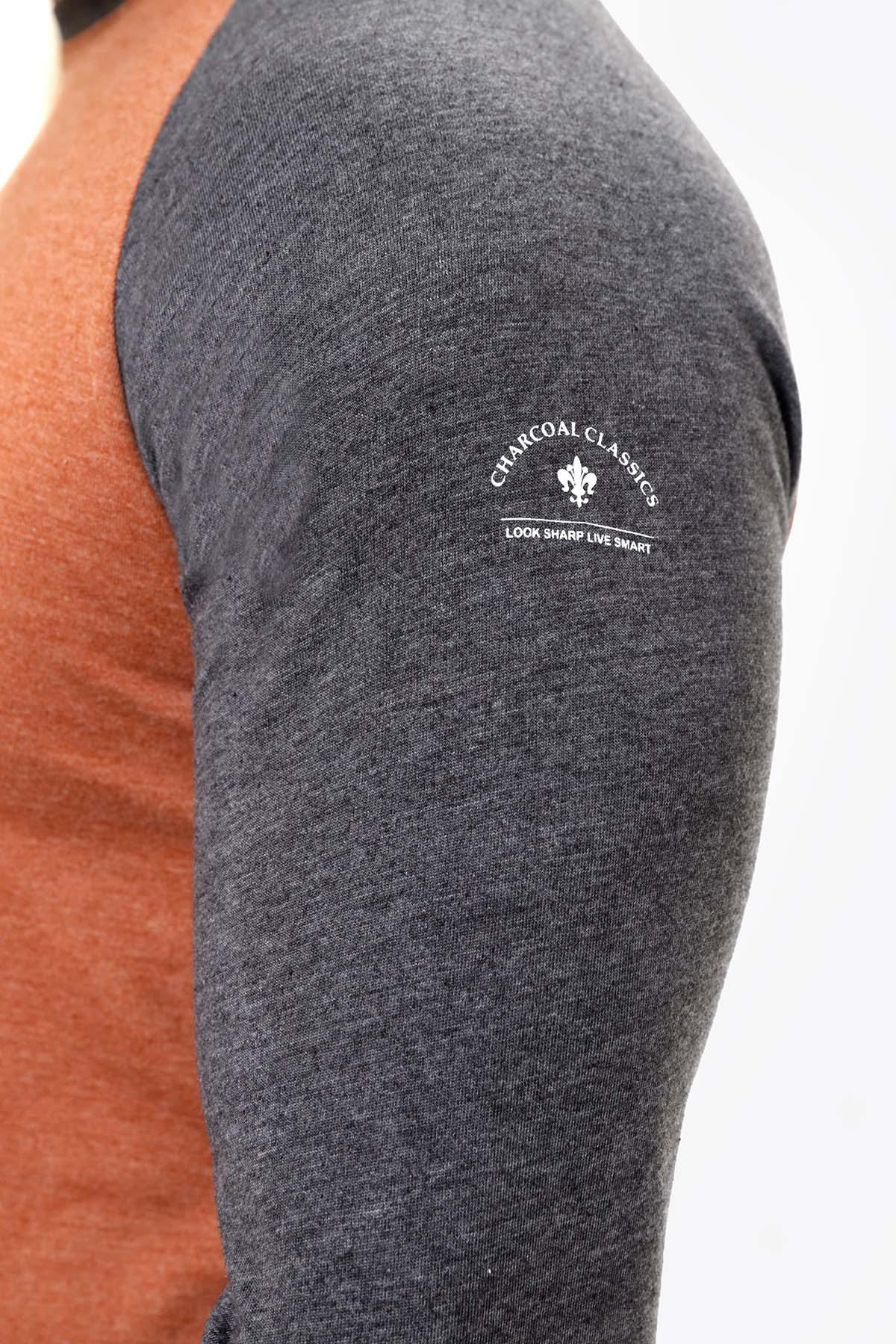T SHIRT RAGLAN FULL SLEEVE MAHROON GREY at Charcoal Clothing