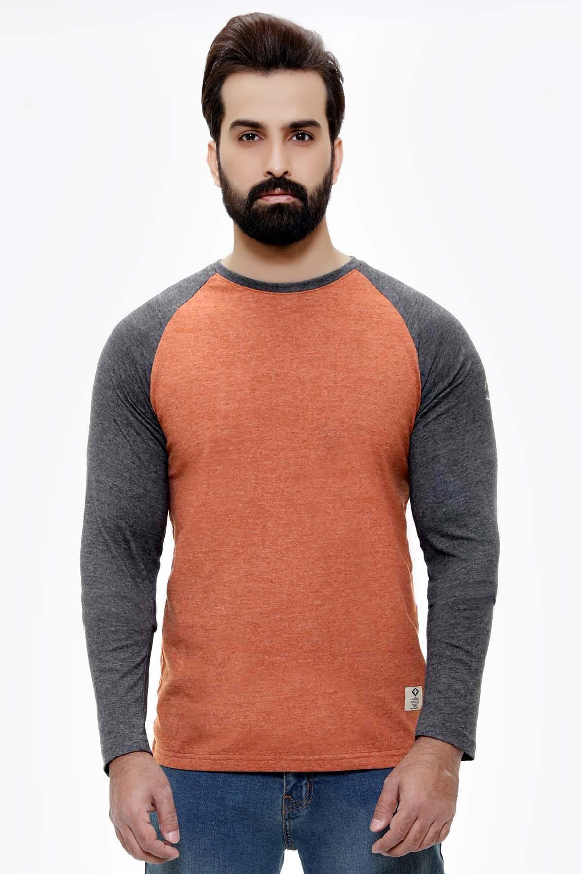 T SHIRT RAGLAN FULL SLEEVE MAHROON GREY at Charcoal Clothing