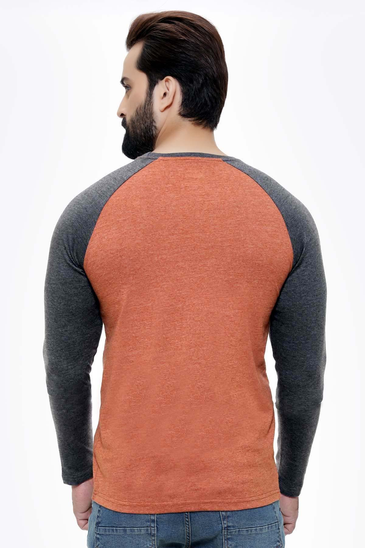 T SHIRT RAGLAN FULL SLEEVE MAHROON GREY at Charcoal Clothing