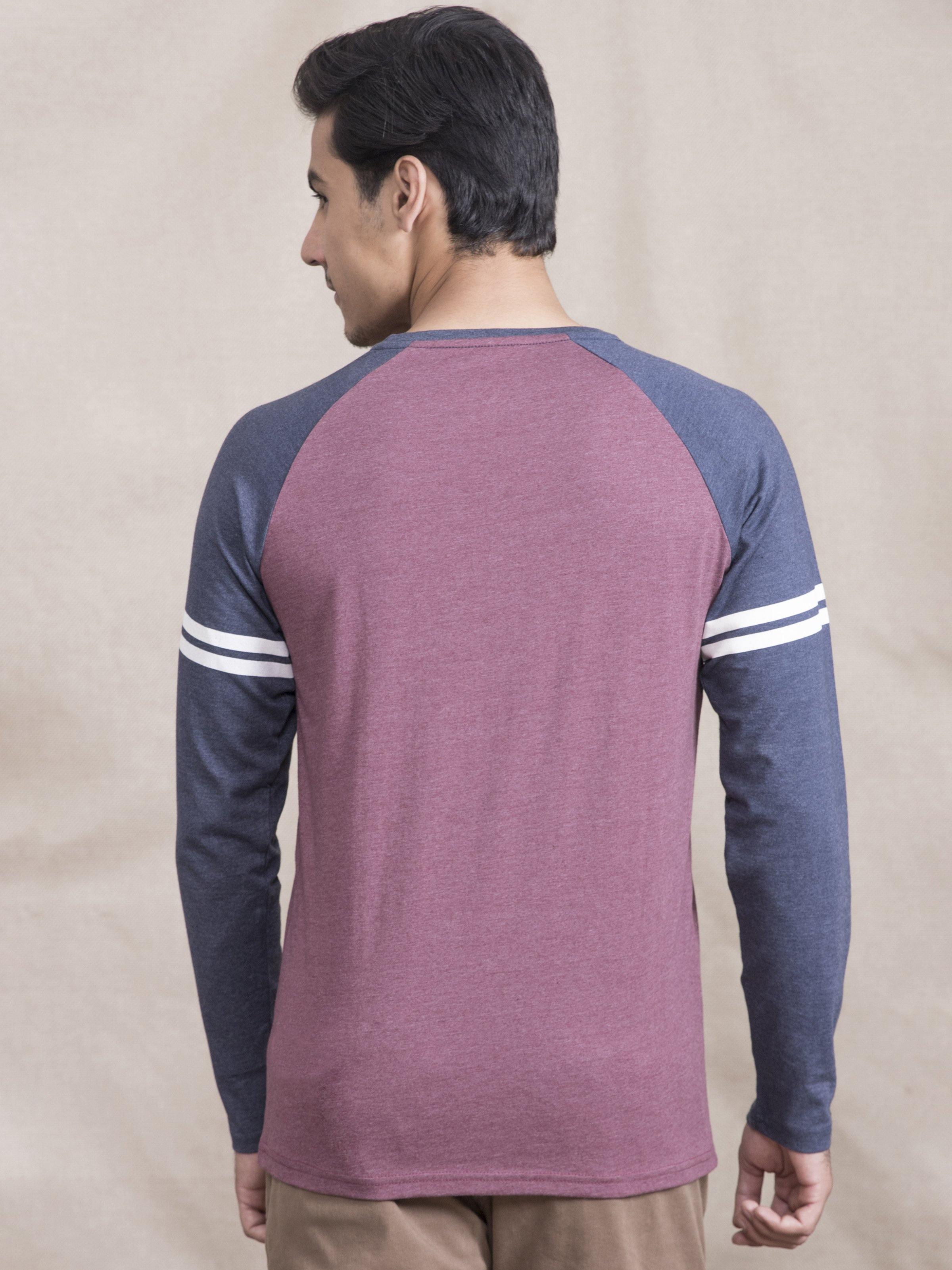 T SHIRT RAGLAN ROUND NECK FULL SLEEVE MAHROON NAVY at Charcoal Clothing
